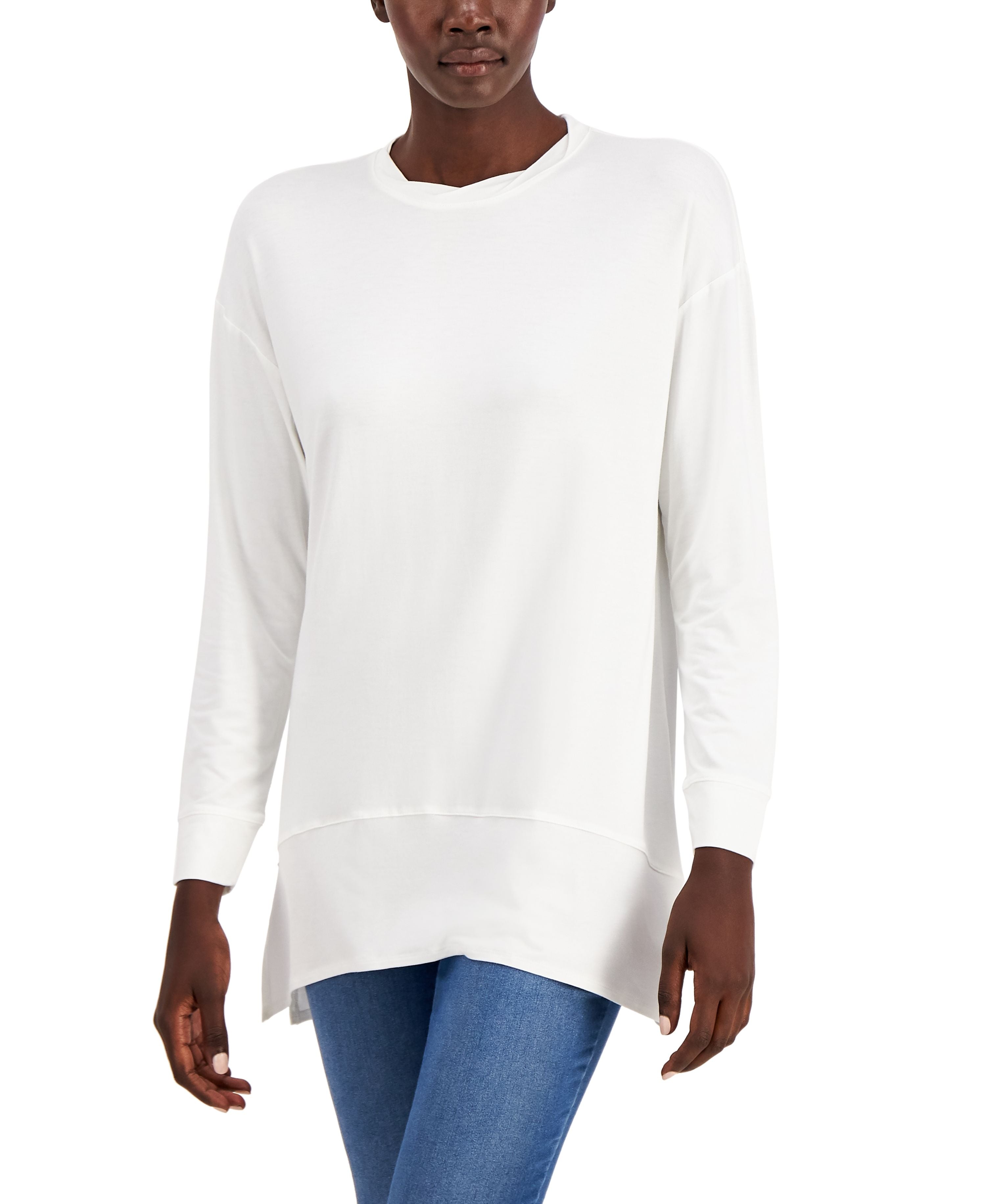 Crewneck Side-Vent Cotton Tunic