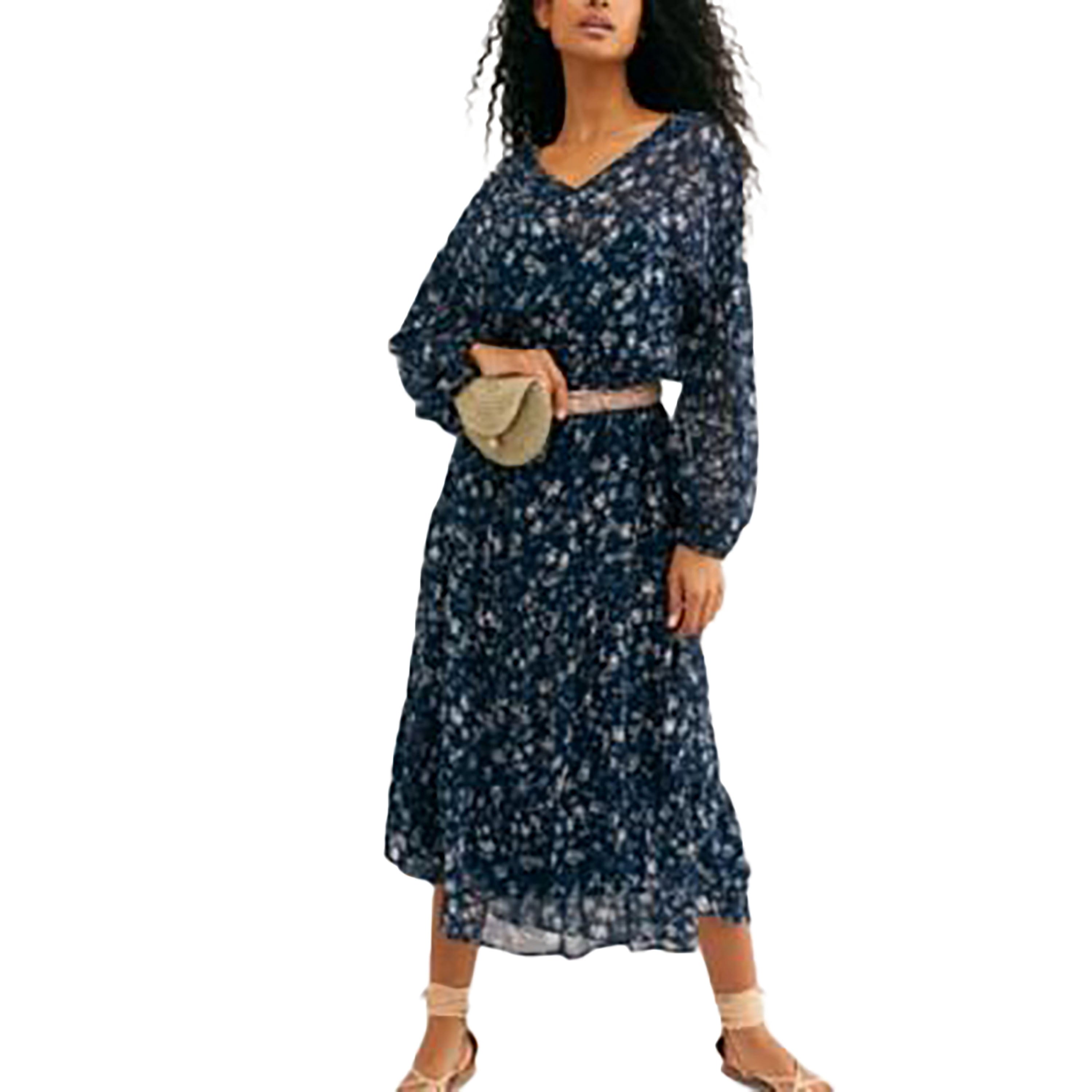 Free People Wallflower Floral Print Midi Dress Navy/Black Combo M
