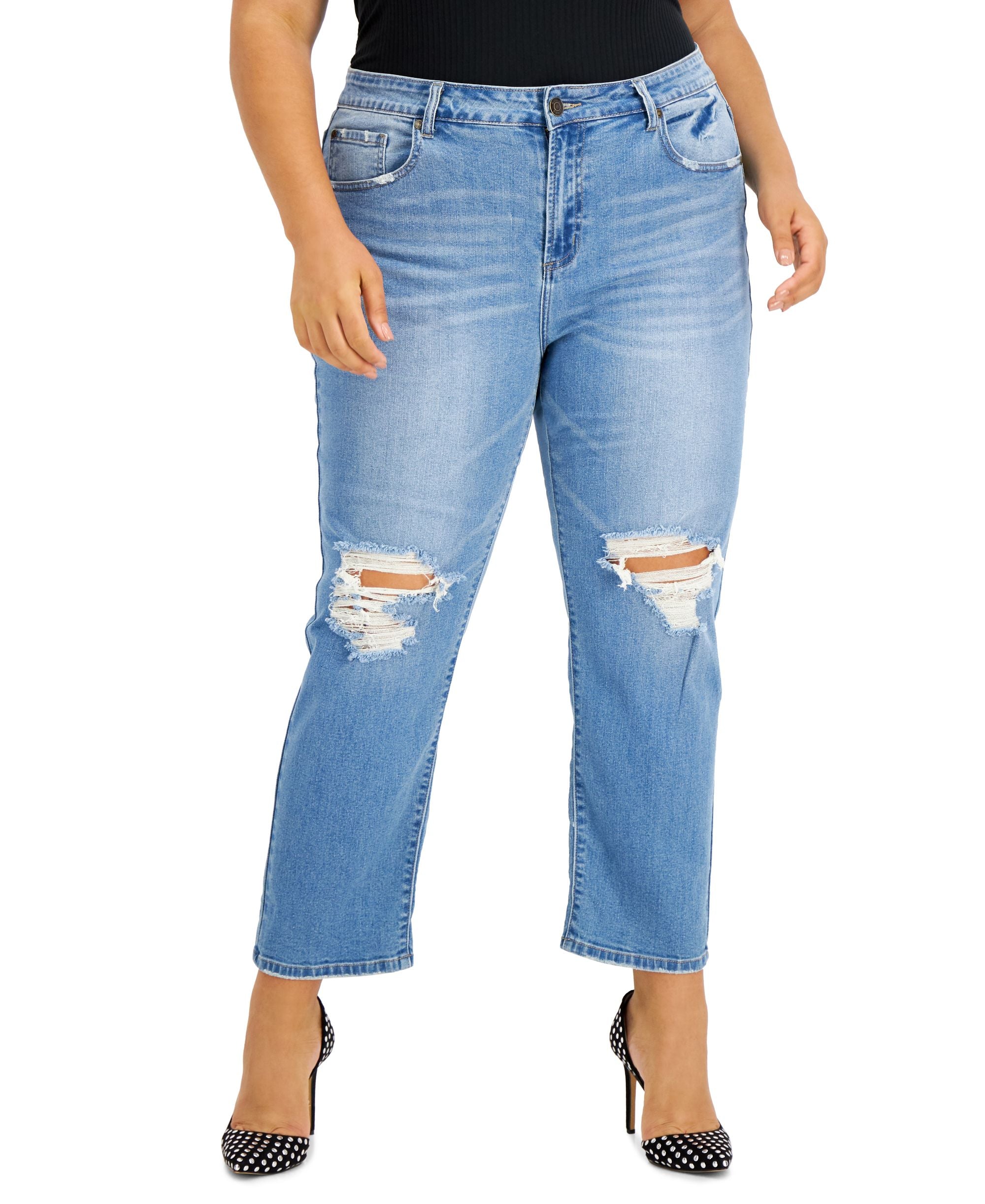 Gogo Jeans Trendy Plus Size Ripped Ex Boyfriend Jeans