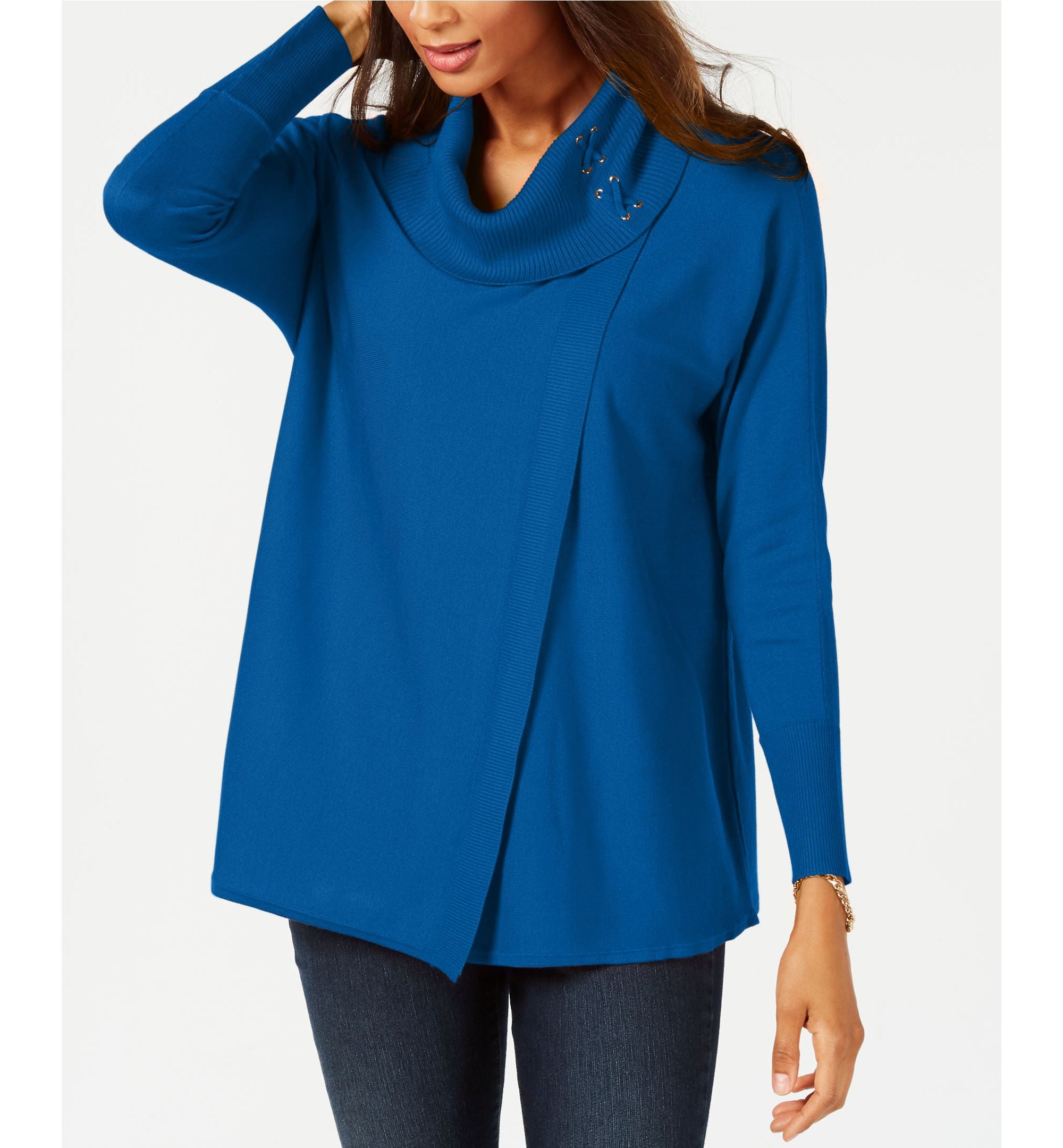 JM Collection Faux Wrap Cowl Neck Sweater