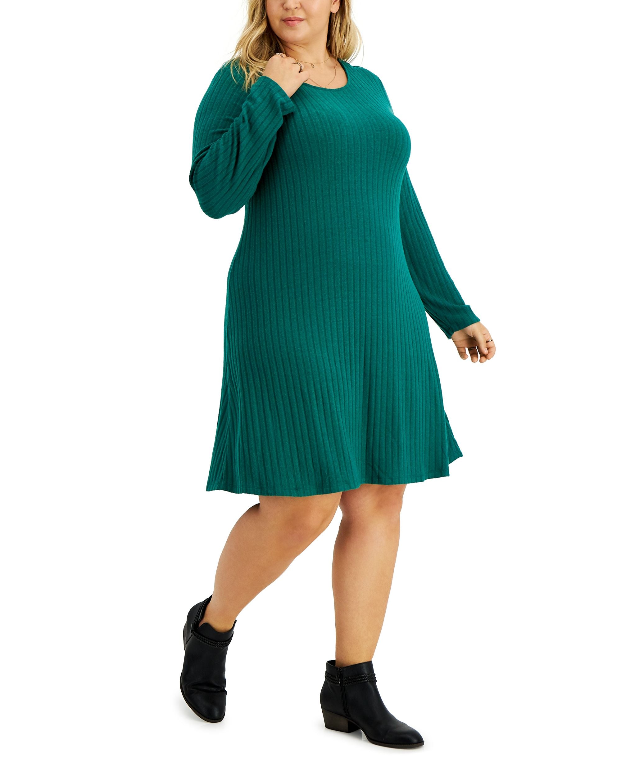 Style & Co Hacci Ribbed Brushed Swing Dress