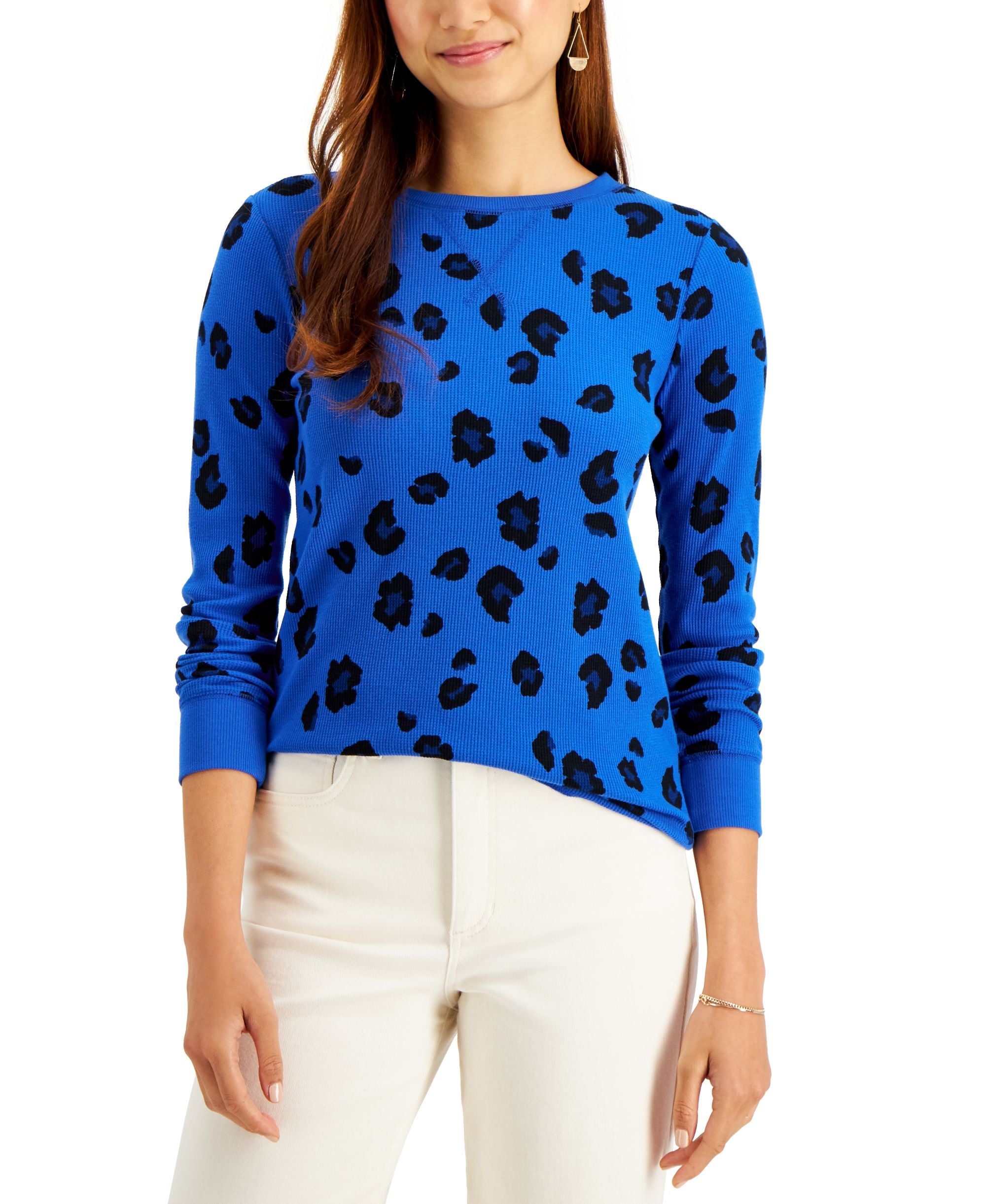 Style & Co Plus Size Waffle Knit Printed Top