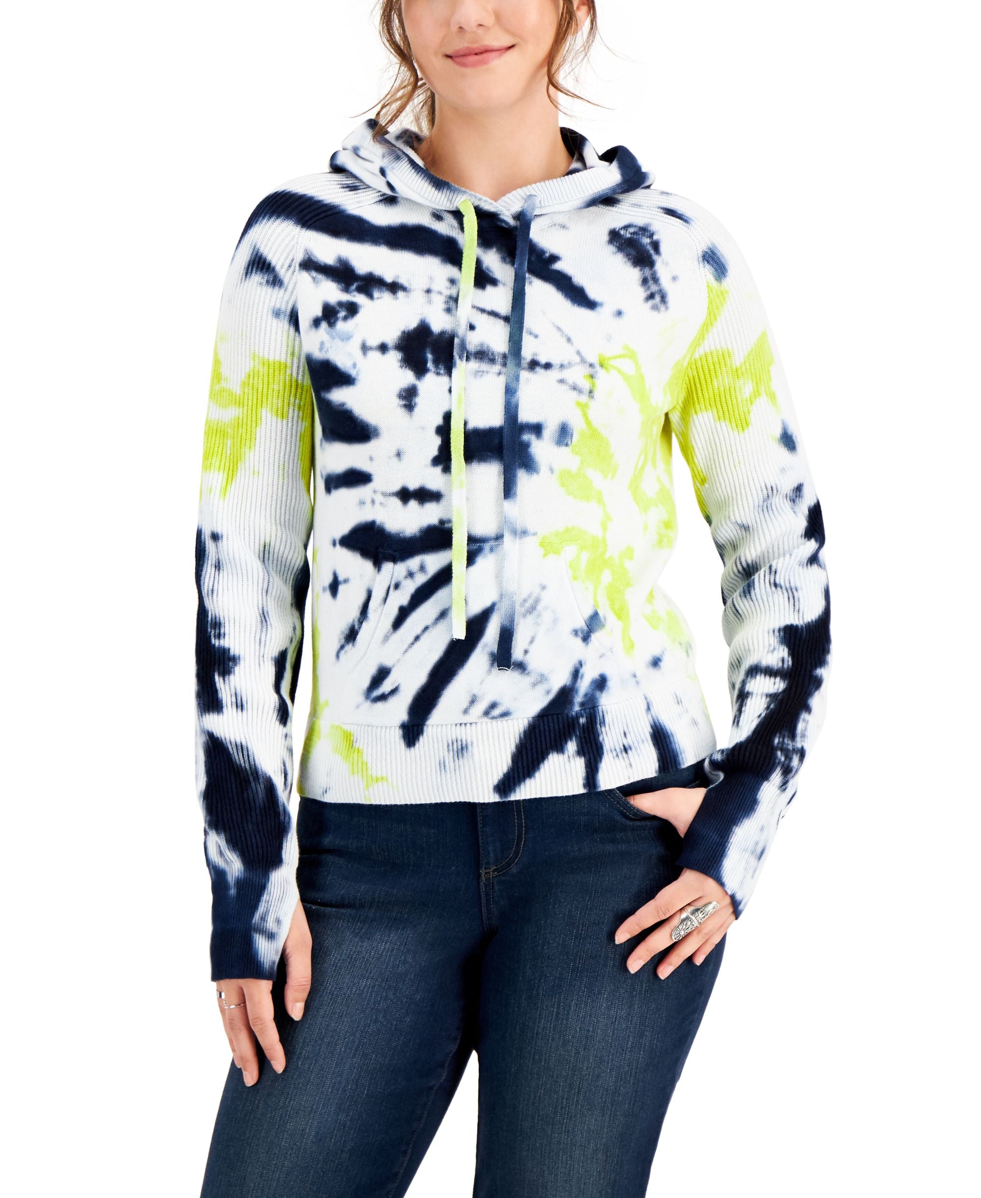 Style & Co Tie Dyed Cotton Hooded Sweater