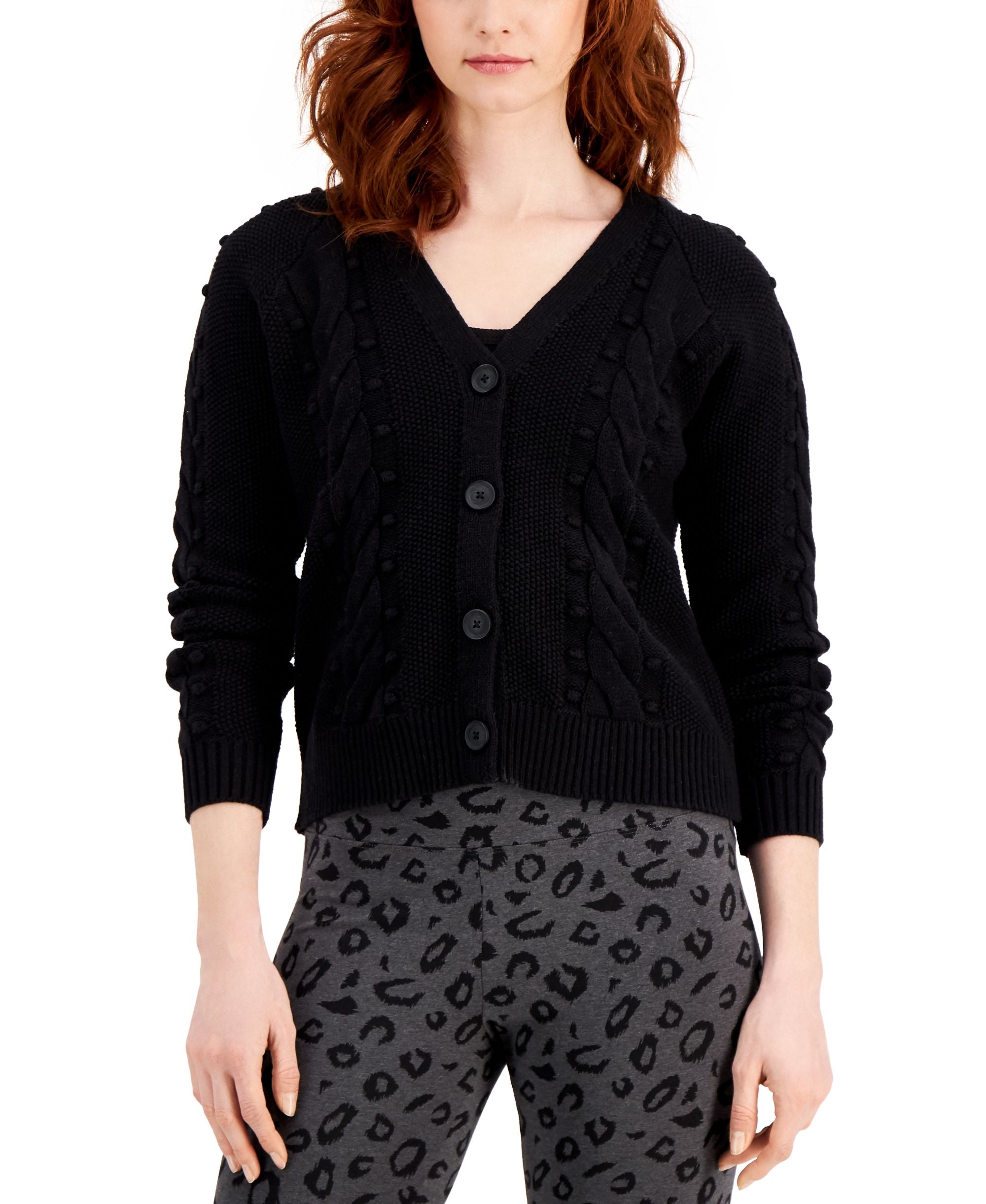 Style & Co. Cable Knit Cropped Button Cardigan