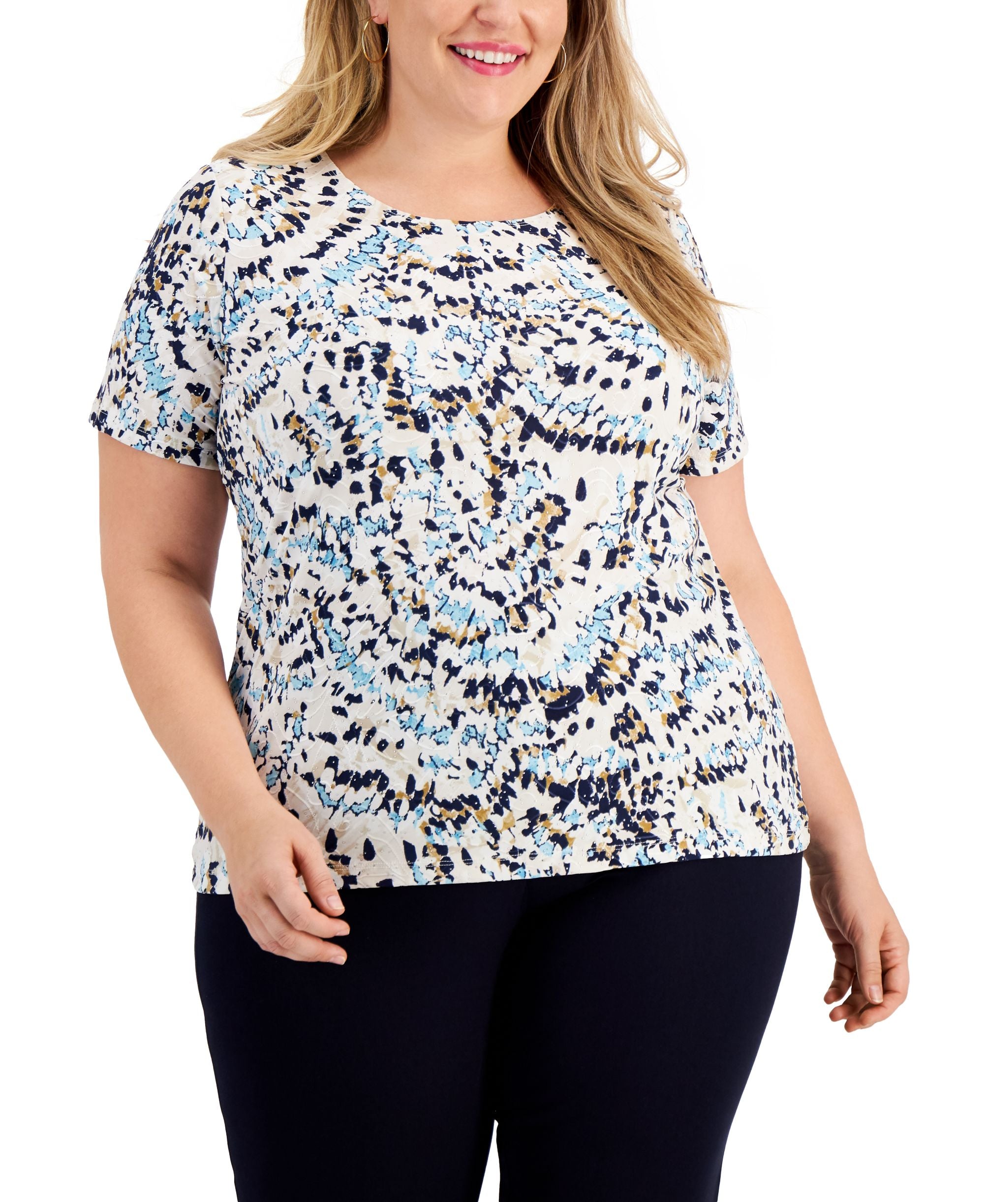 JM Collection Plus Size Printed Jacquard Top