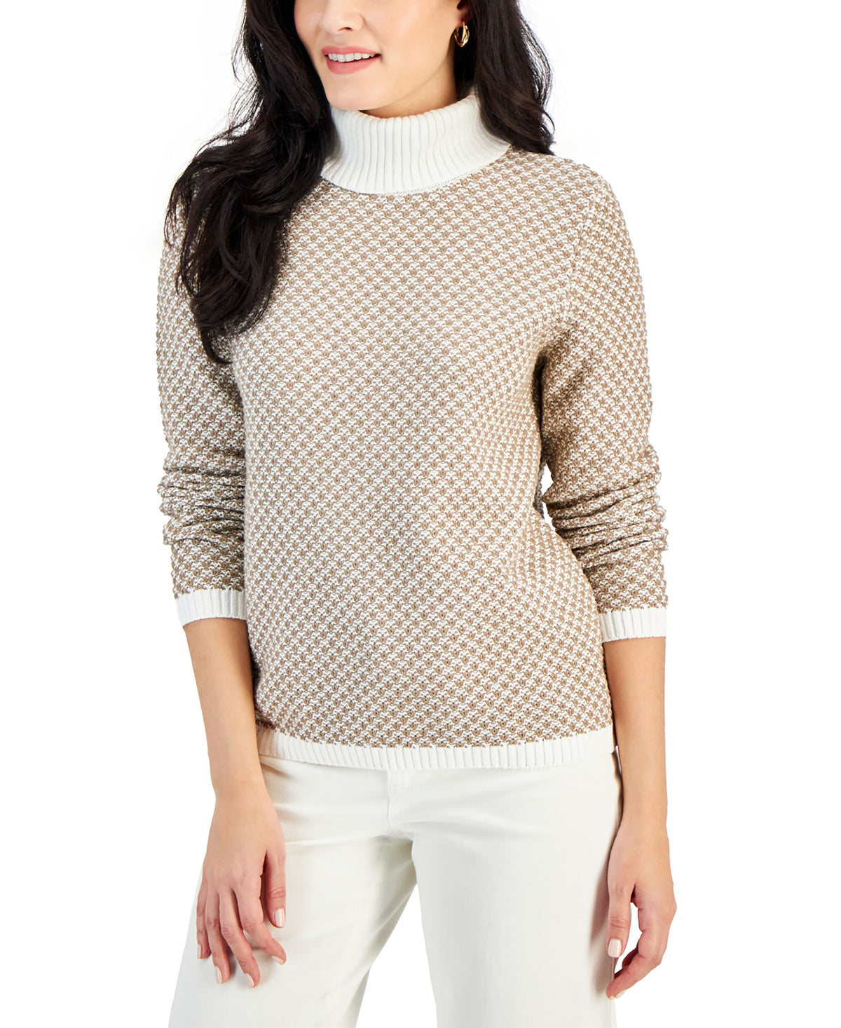 Women's Cotton Two-Tone Turtleneck Sweater