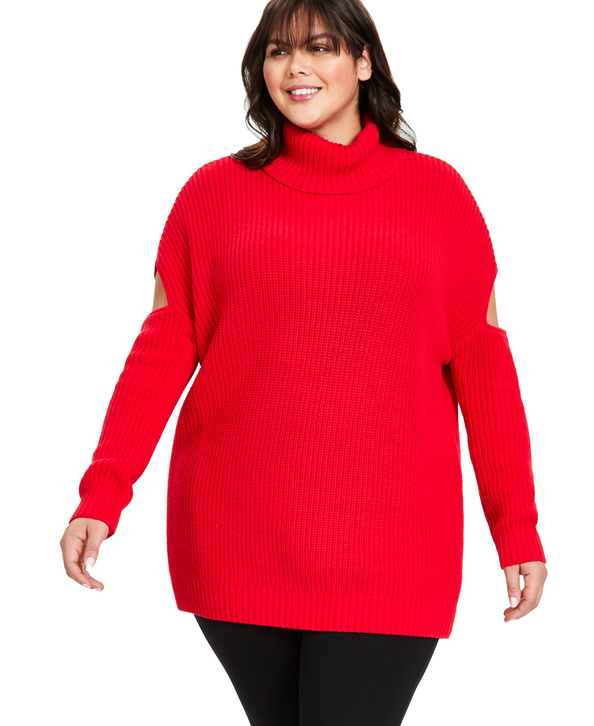 Plus Size Cutout Turtleneck Sweater