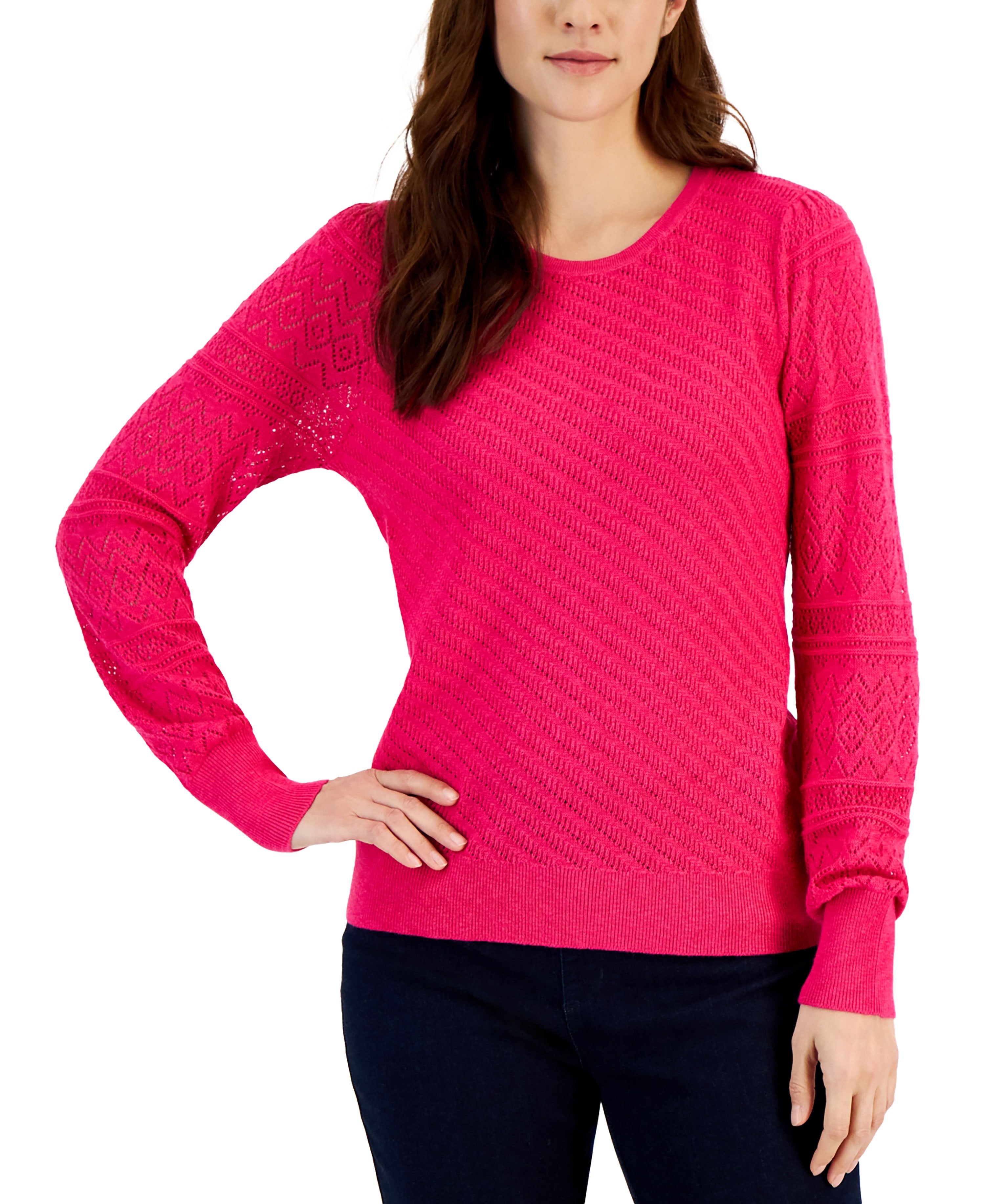 Women's Pointelle Mixed-Stitch Sweater Candy Pop M