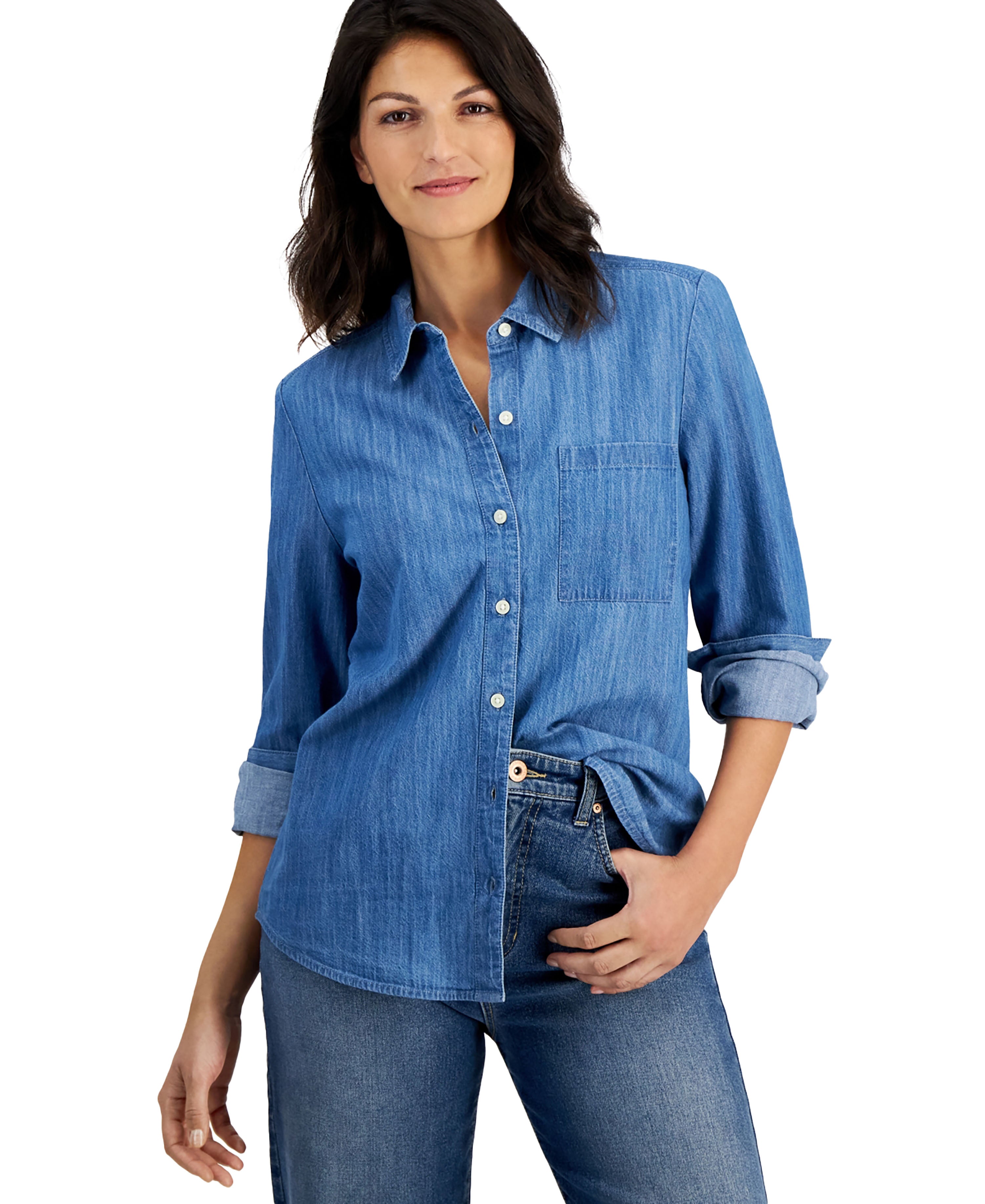 Petite Chambray Button-Up Shirt Modern Wash PM