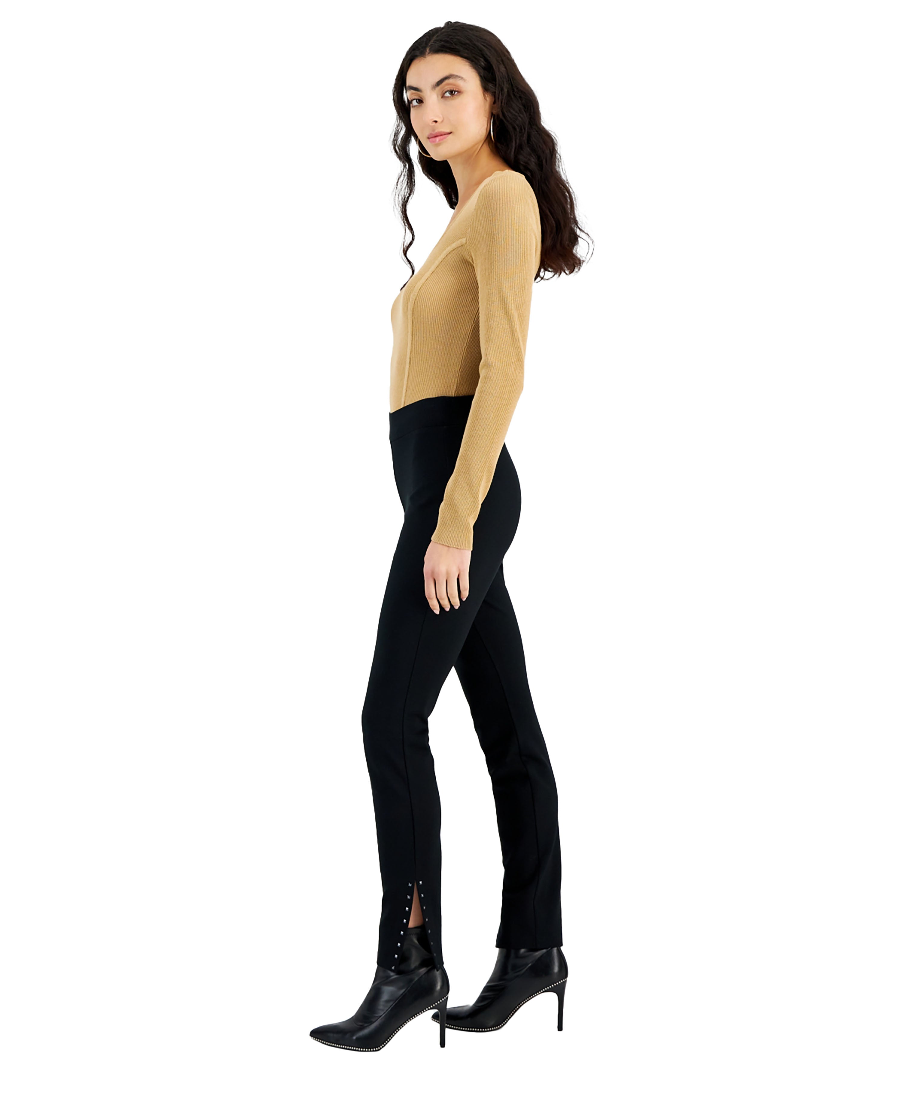 Women's Stud Slit Ponté-Knit Leggings Deep Black XS