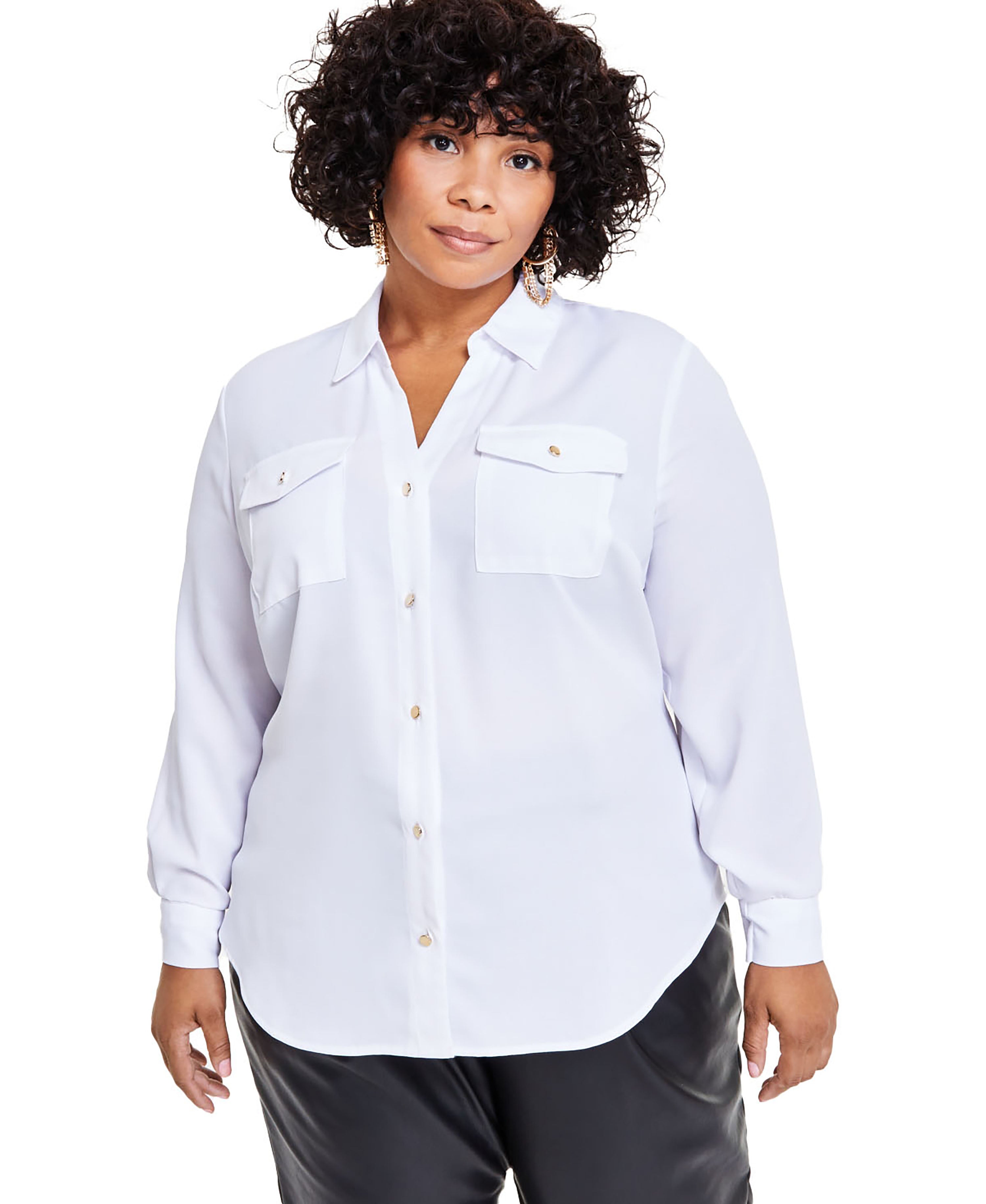 Plus Size Long-Sleeve Button-Front Blouse