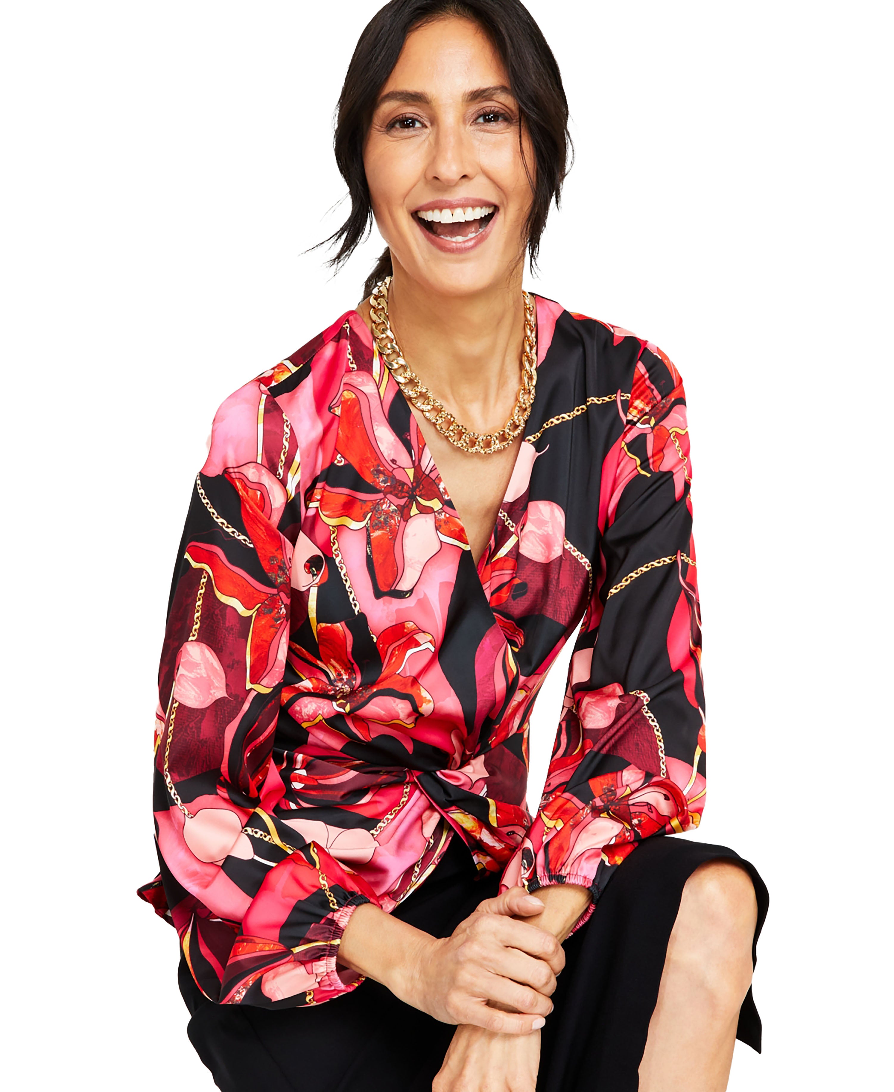 Petite Printed Twist-Front Blouse