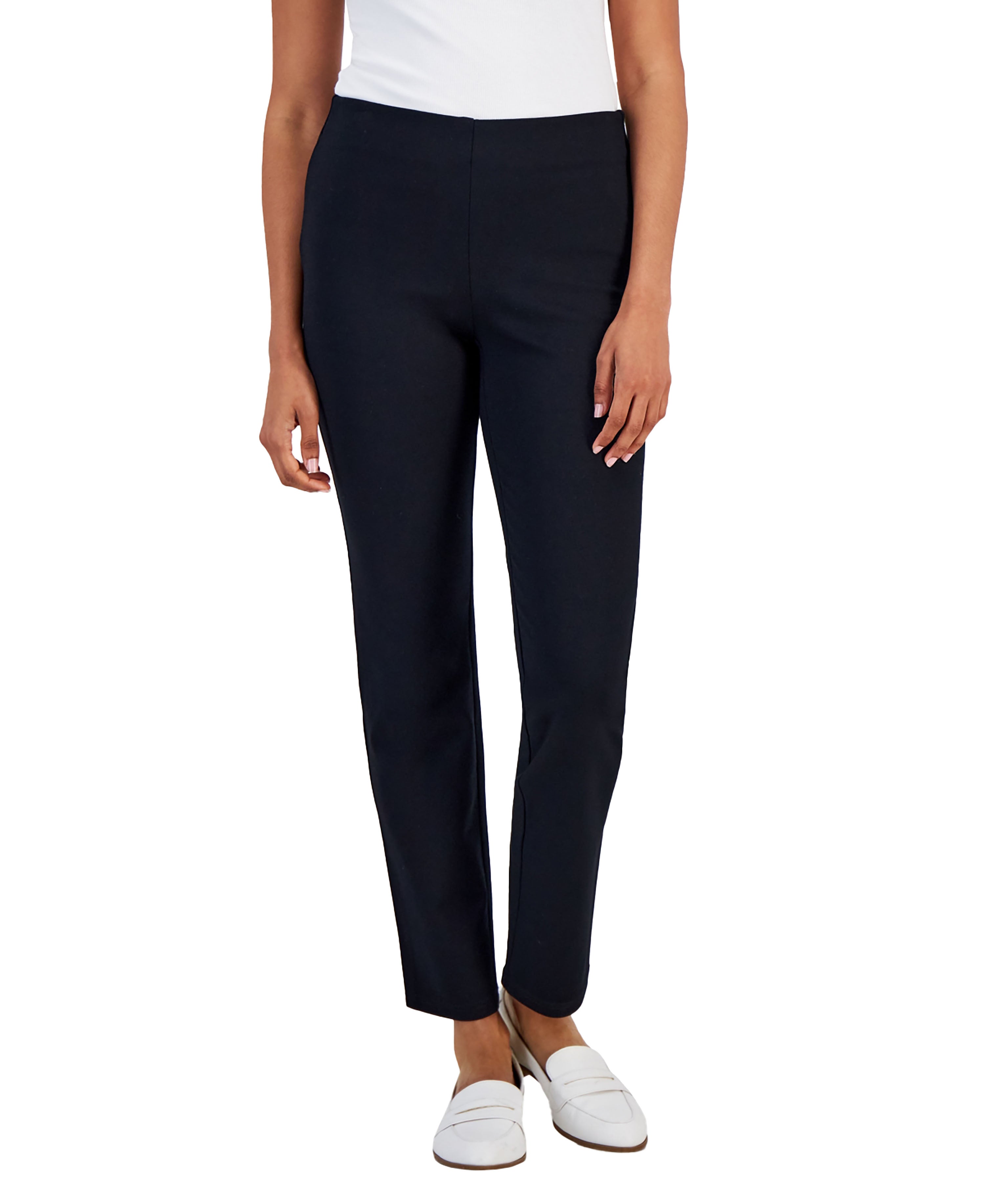 Petite Pull-On Pont�-Knit Pants