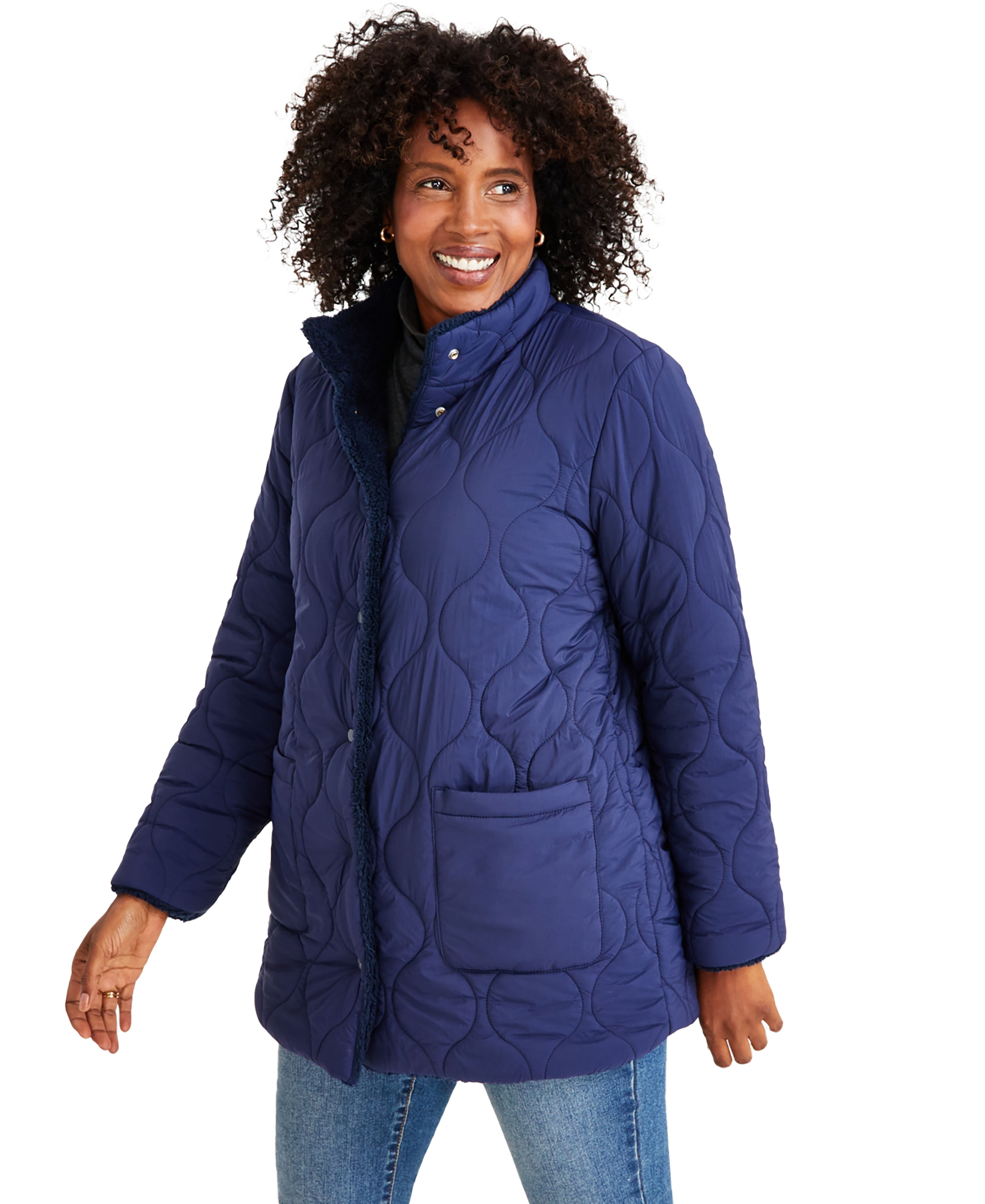 Petite Reversible Quilted & Sherpa Jacket Industrial Blue PS