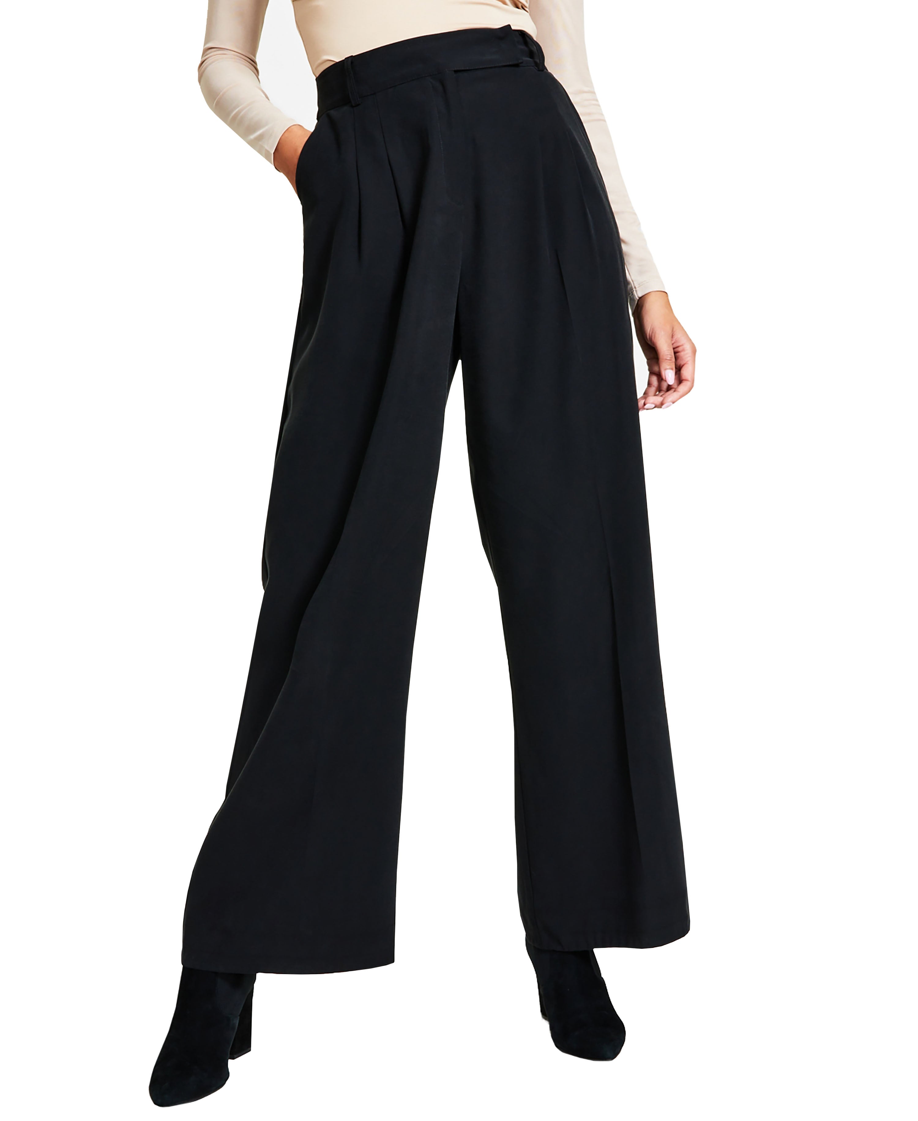 Women's Pleated Elastic-Back Wide-Leg Pants