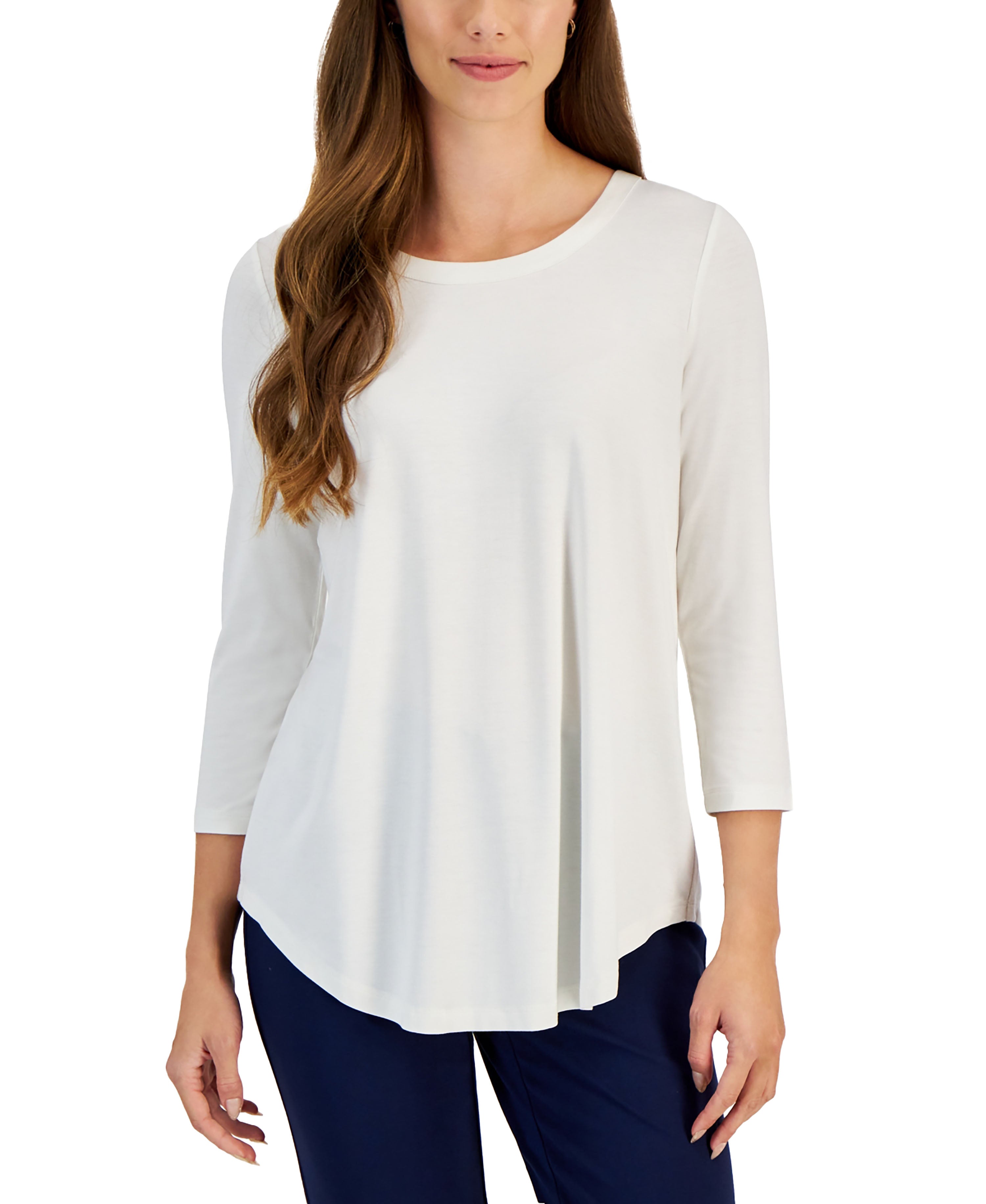 Petite Satin-Trim 3/4-Sleeve Top Neo Natural PP