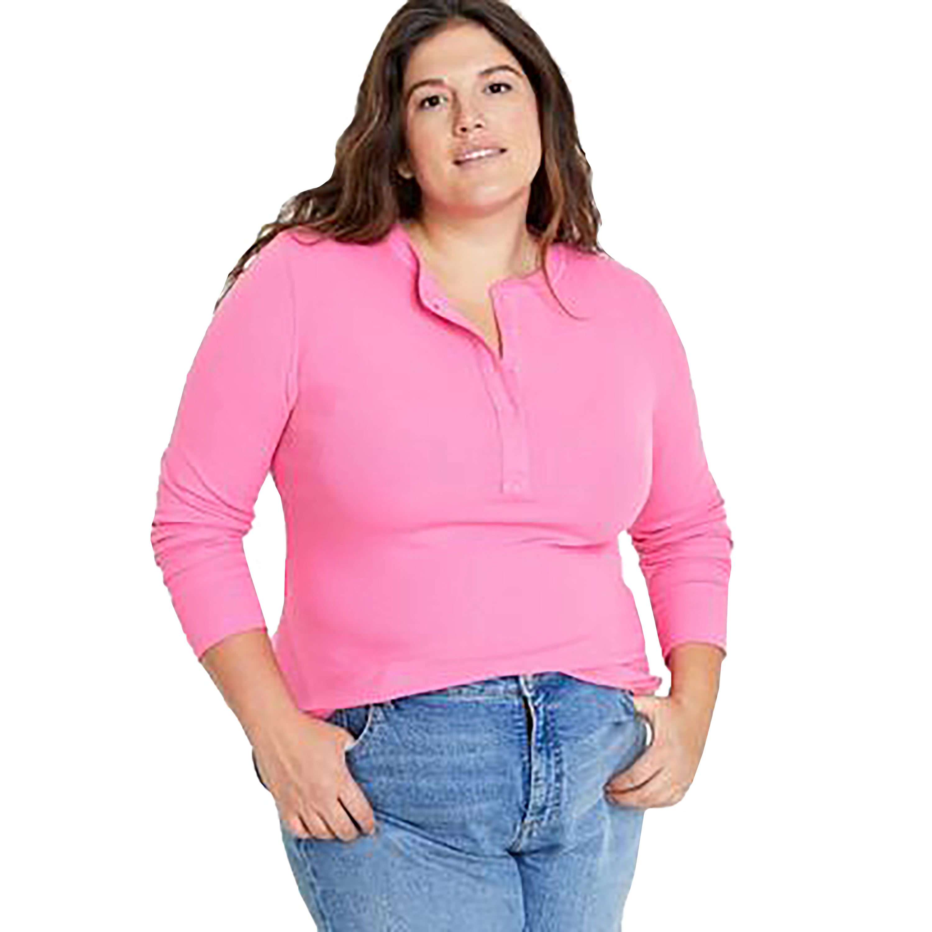 Plus Size Ribbed Long-Sleeve Henley Top