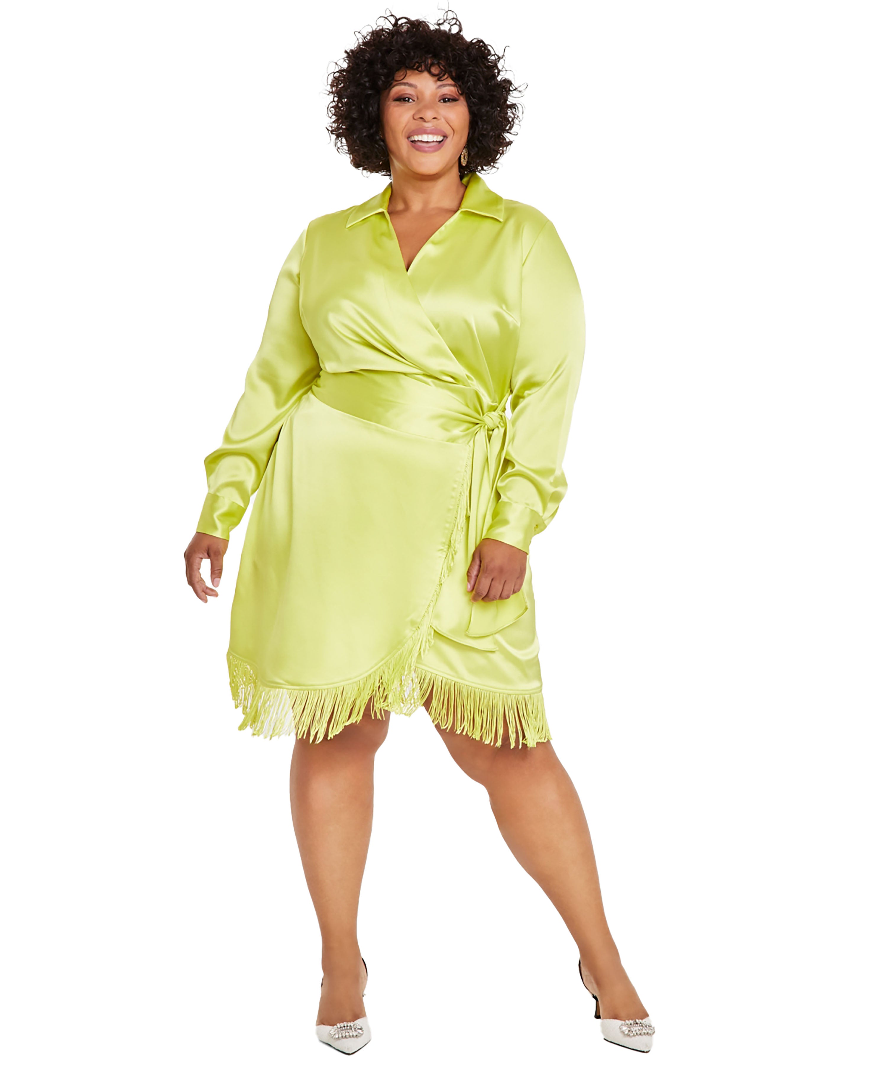 INC Plus Size Fringe-Trim Satin Shirtdress