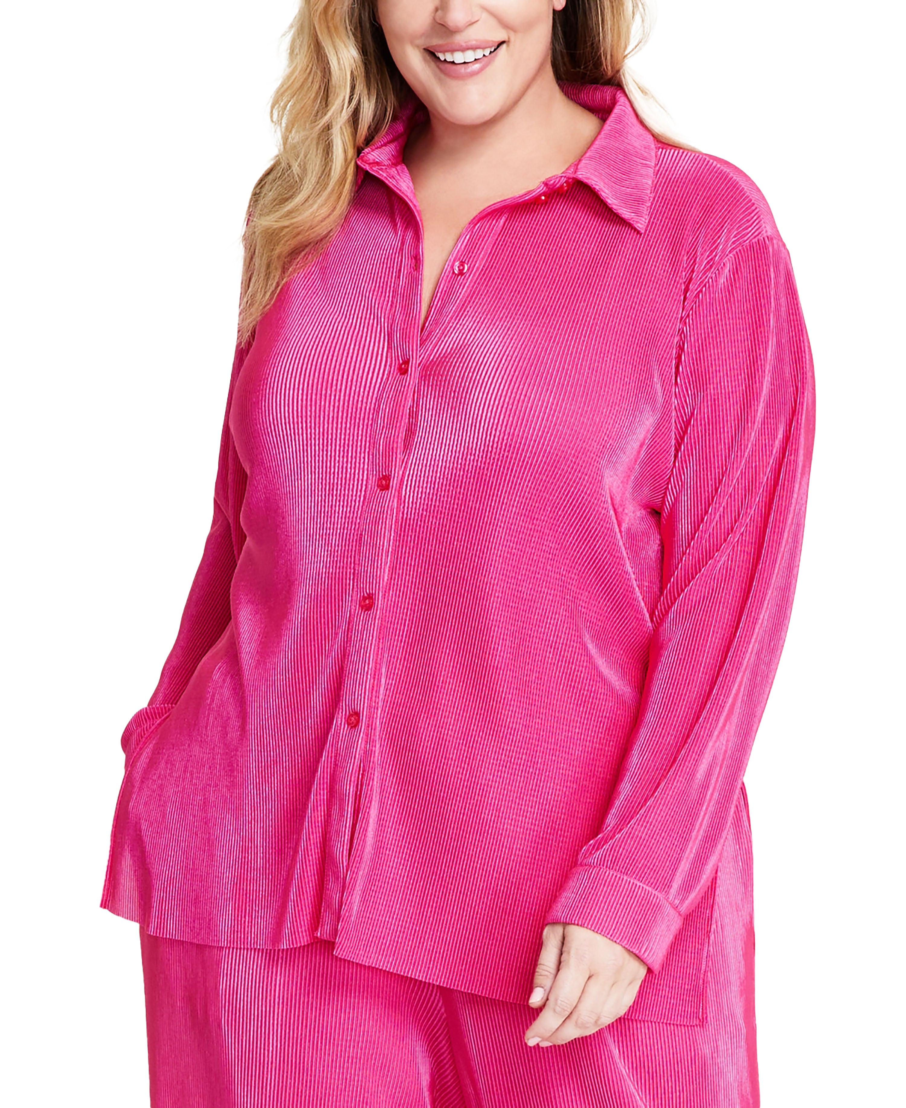 Solid-Color Plisse Long-Sleeve Button-Down Shirt