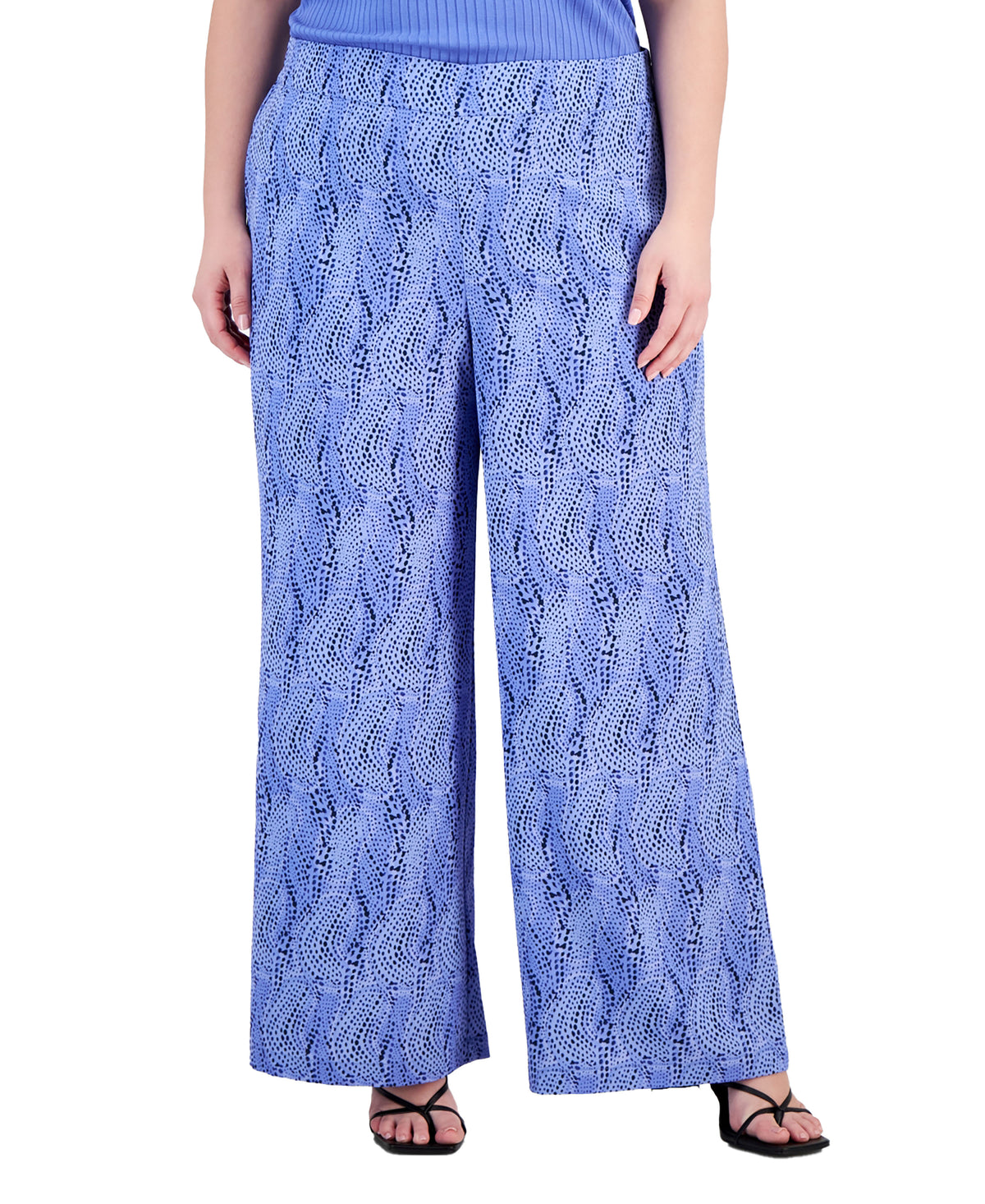 Plus Size Printed Pull-On Wide-Leg Pants