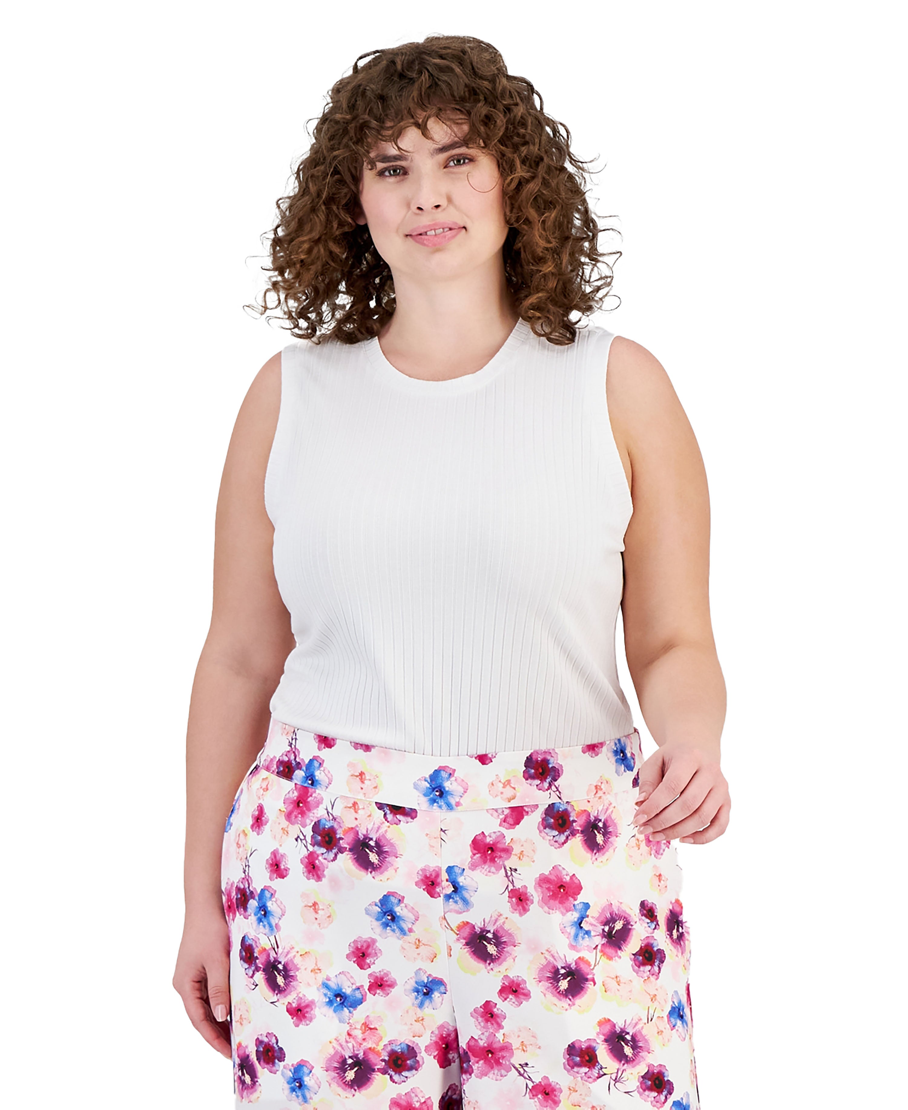 Plus Size Sleeveless Ribbed Tank Top Bright White 3X