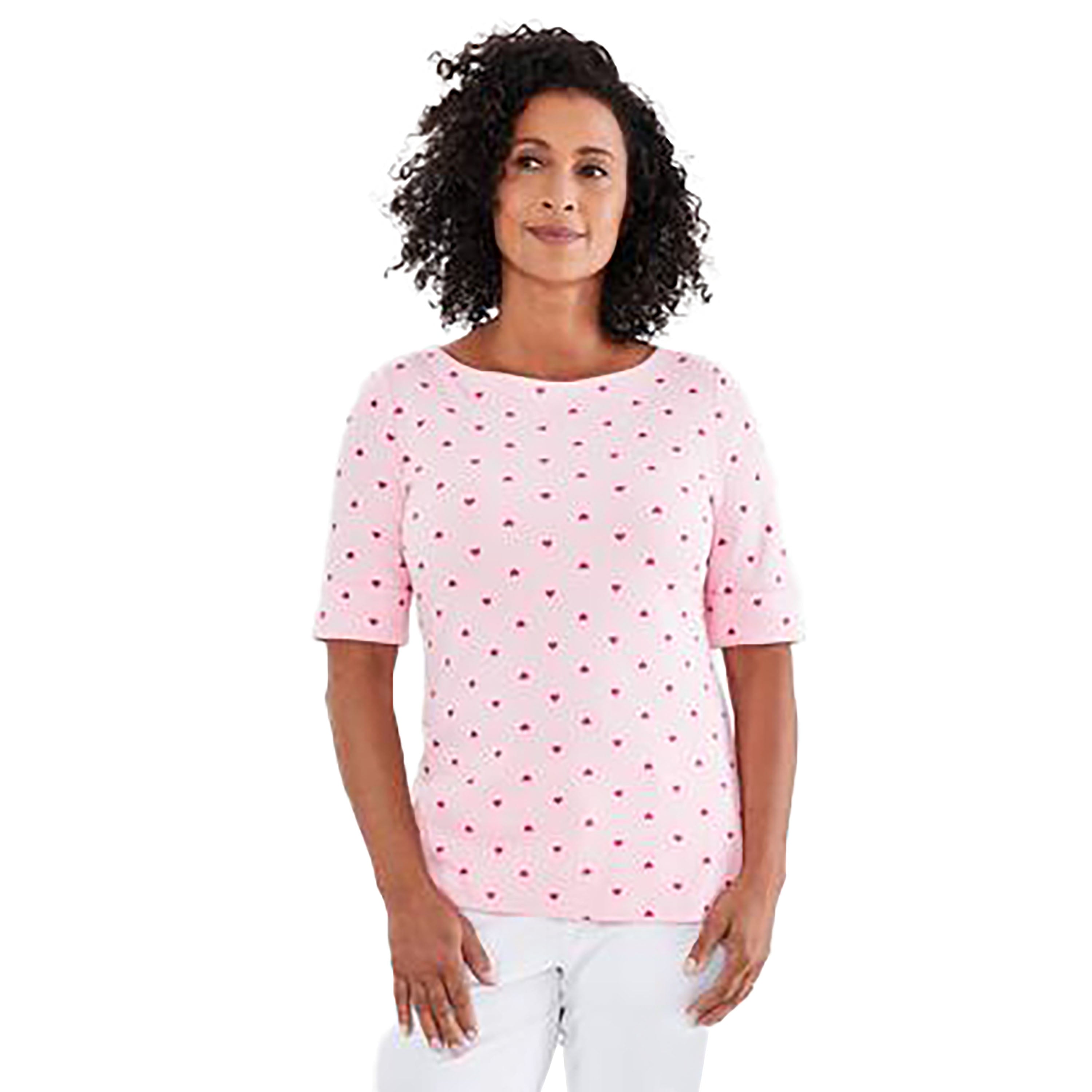 Women's Heart-Print Elbow-Sleeve Knit Top, Regular & Petite