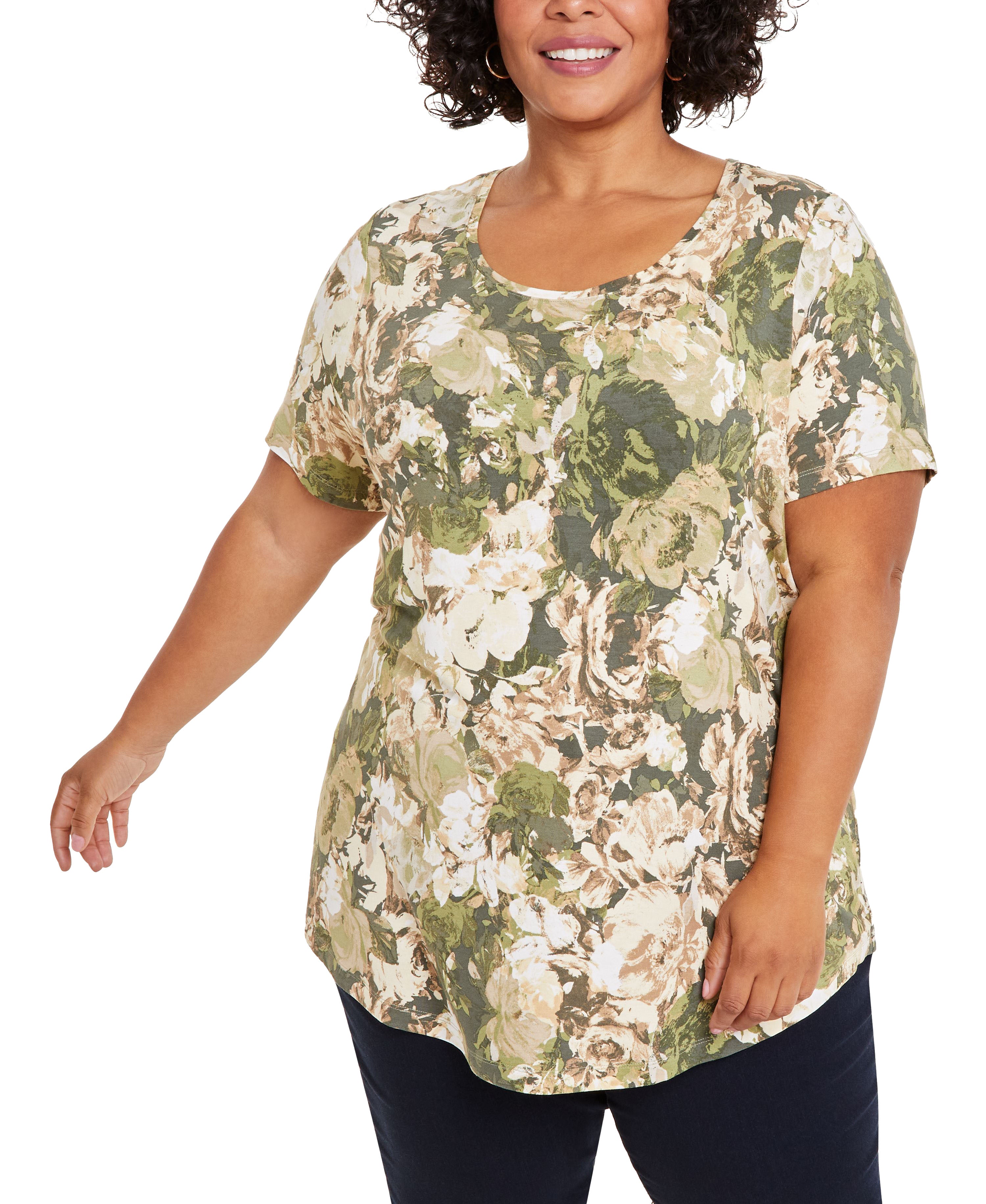 Plus Size Claudette Rose Scoop-Neck Top Tarnished Stem Combo 3X
