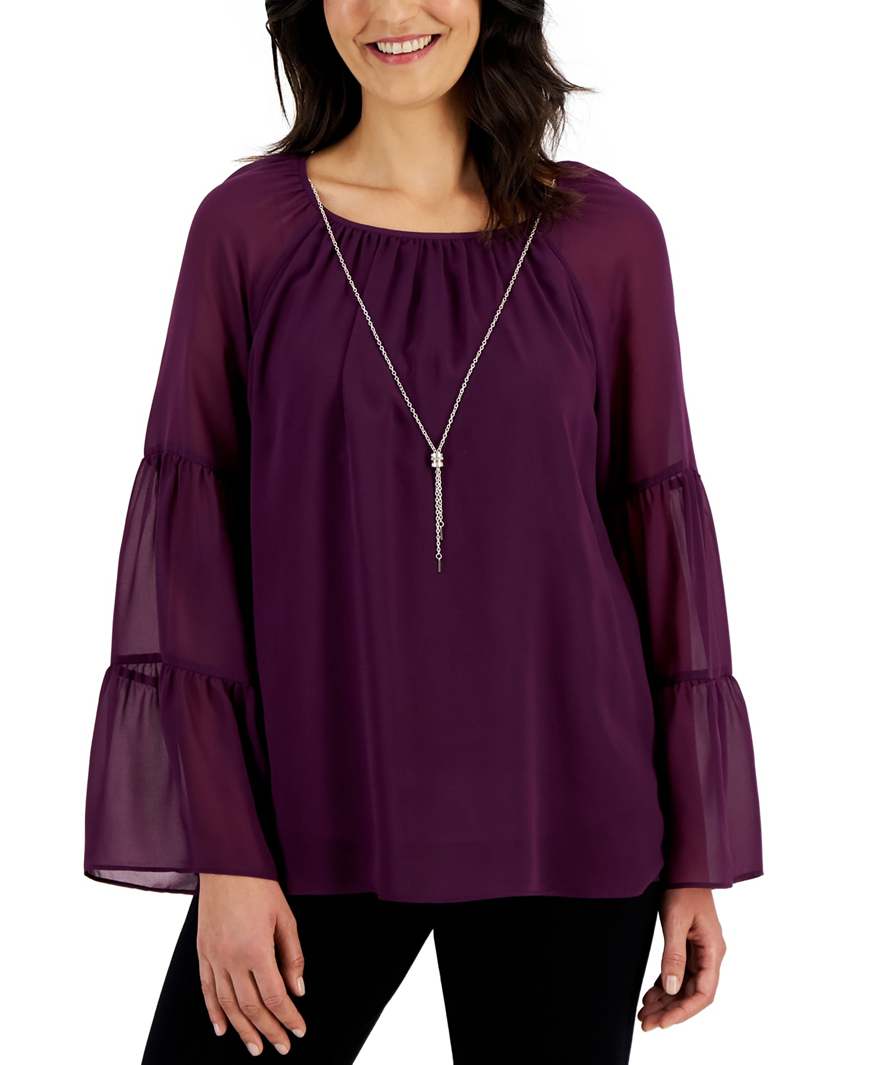 JM Collection Women's Solid Tiered Necklace Top Bitter Purple L