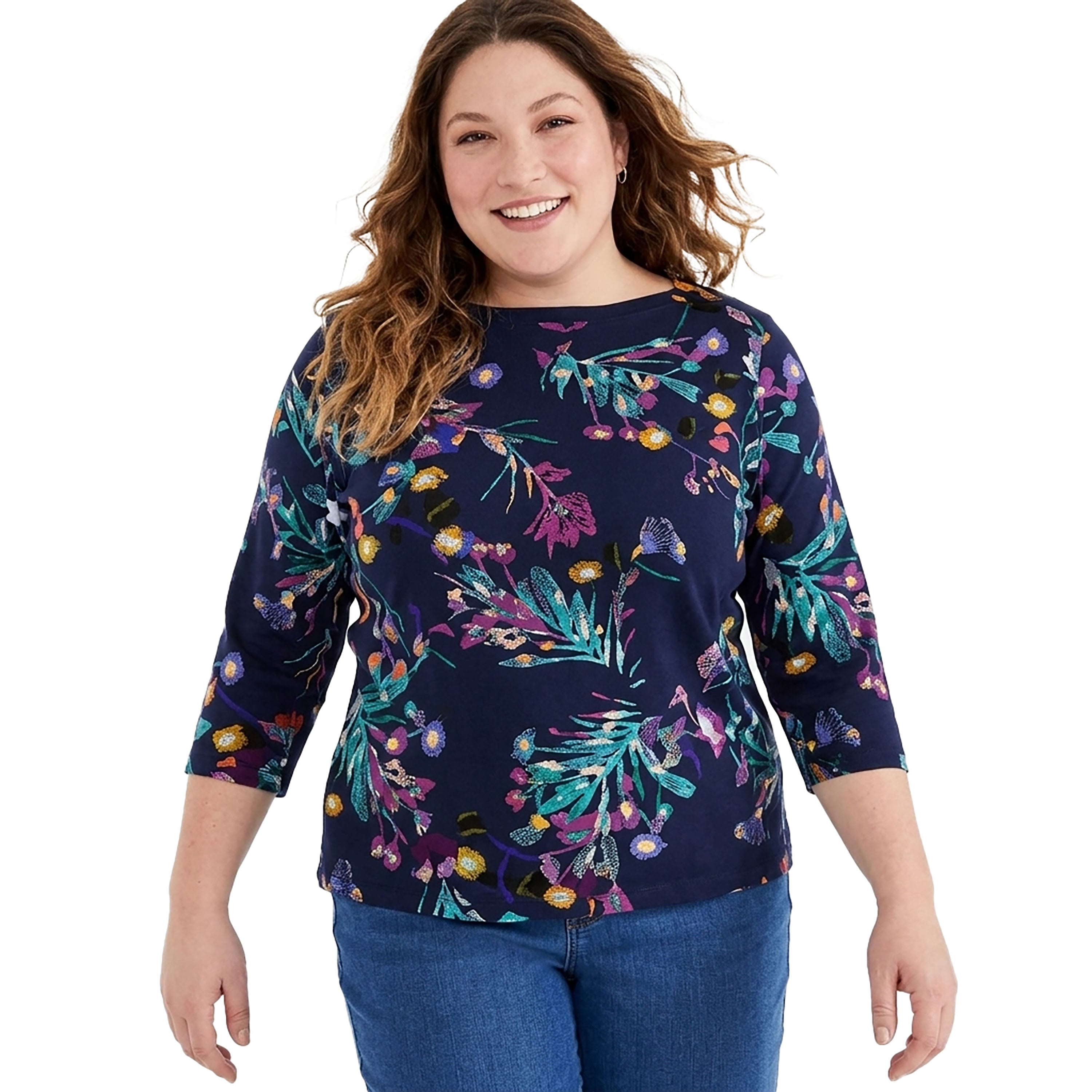 Plus Size Lola Floral-Print Pima Knit Top Lola Industrial Blue 3X