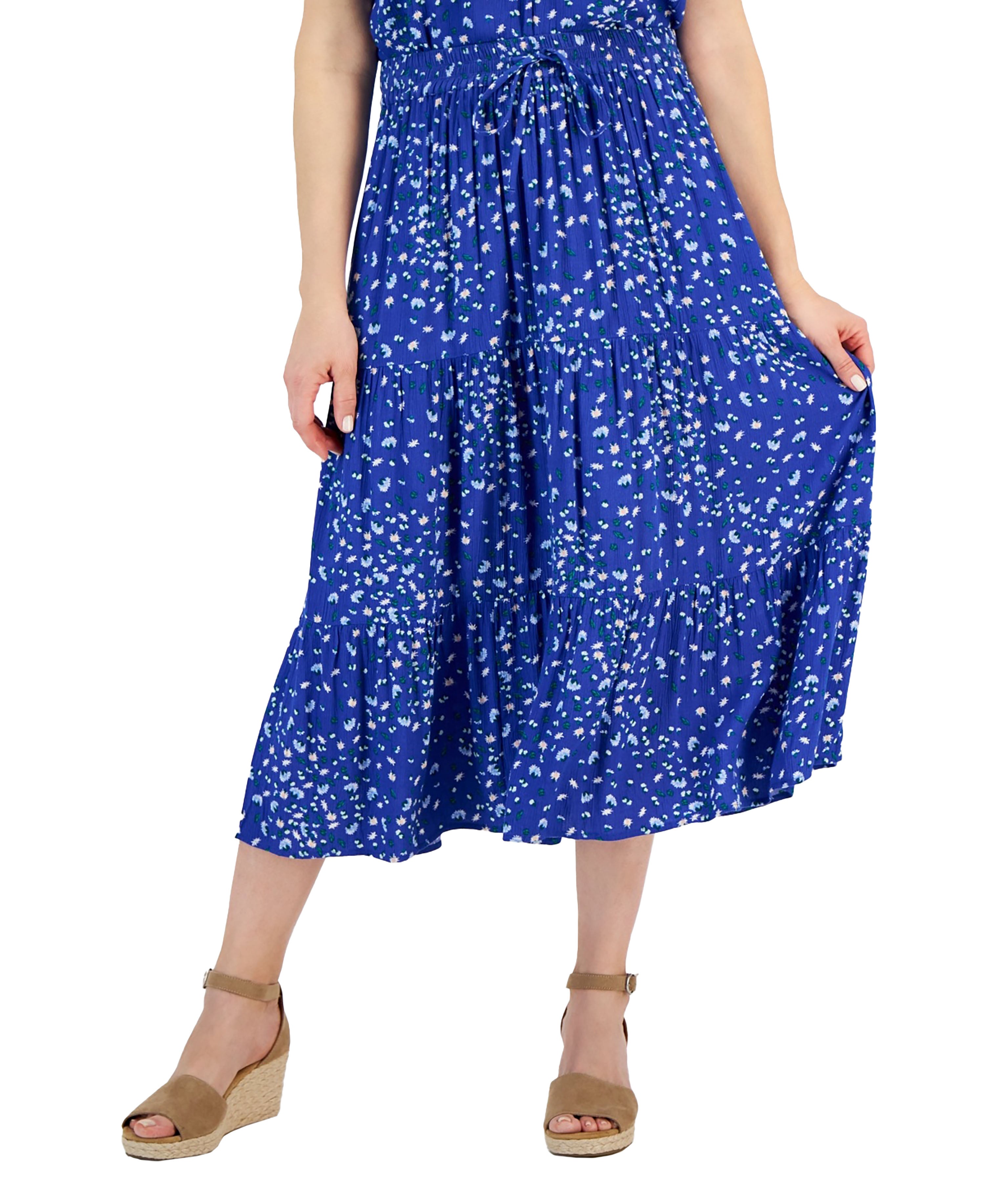 Petite Drawstring Tiered Midi Skirt Elegant Sapphire PM