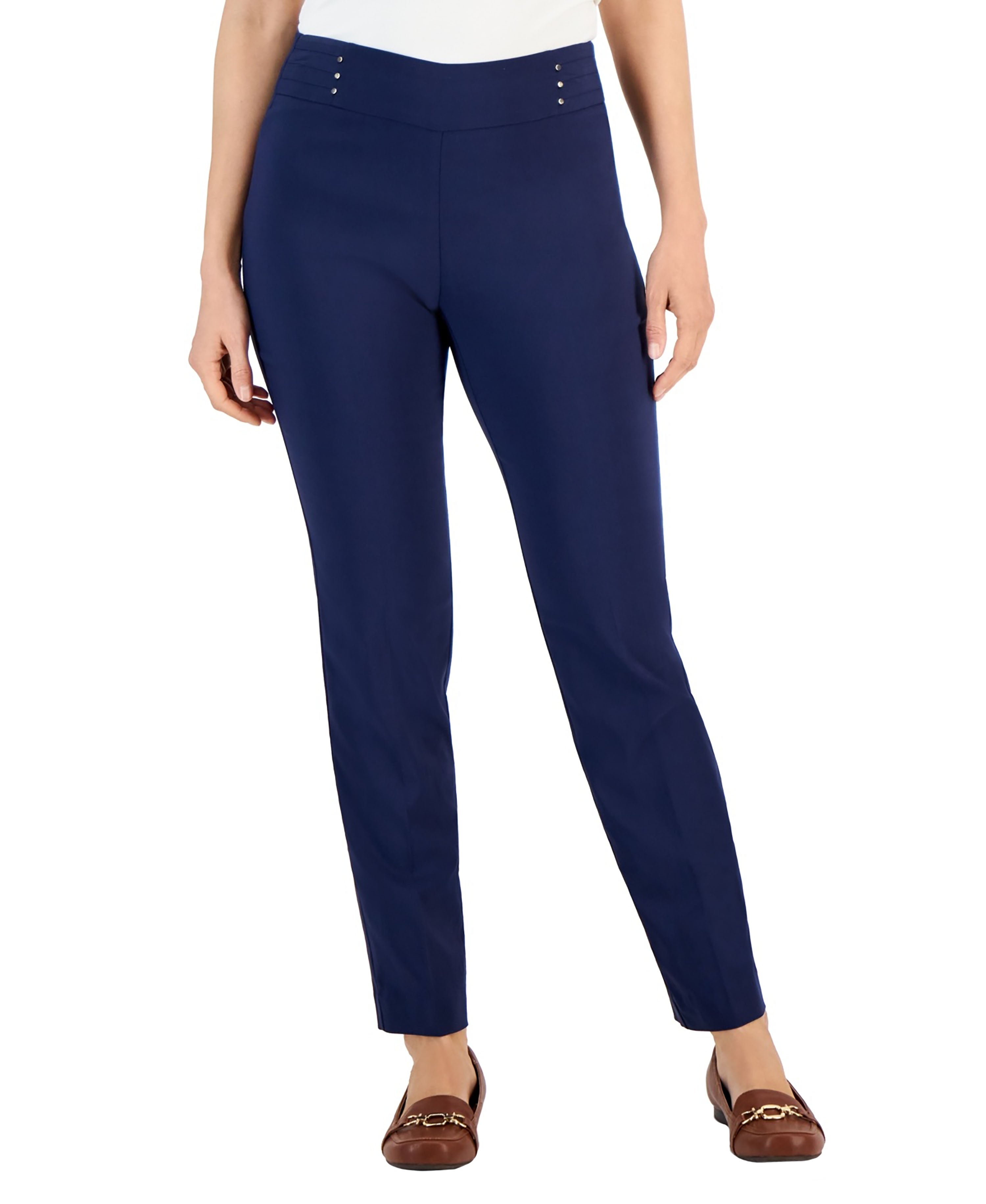 Petite Studded-Rivet Straight-Leg Pants, Petite & Petite Short