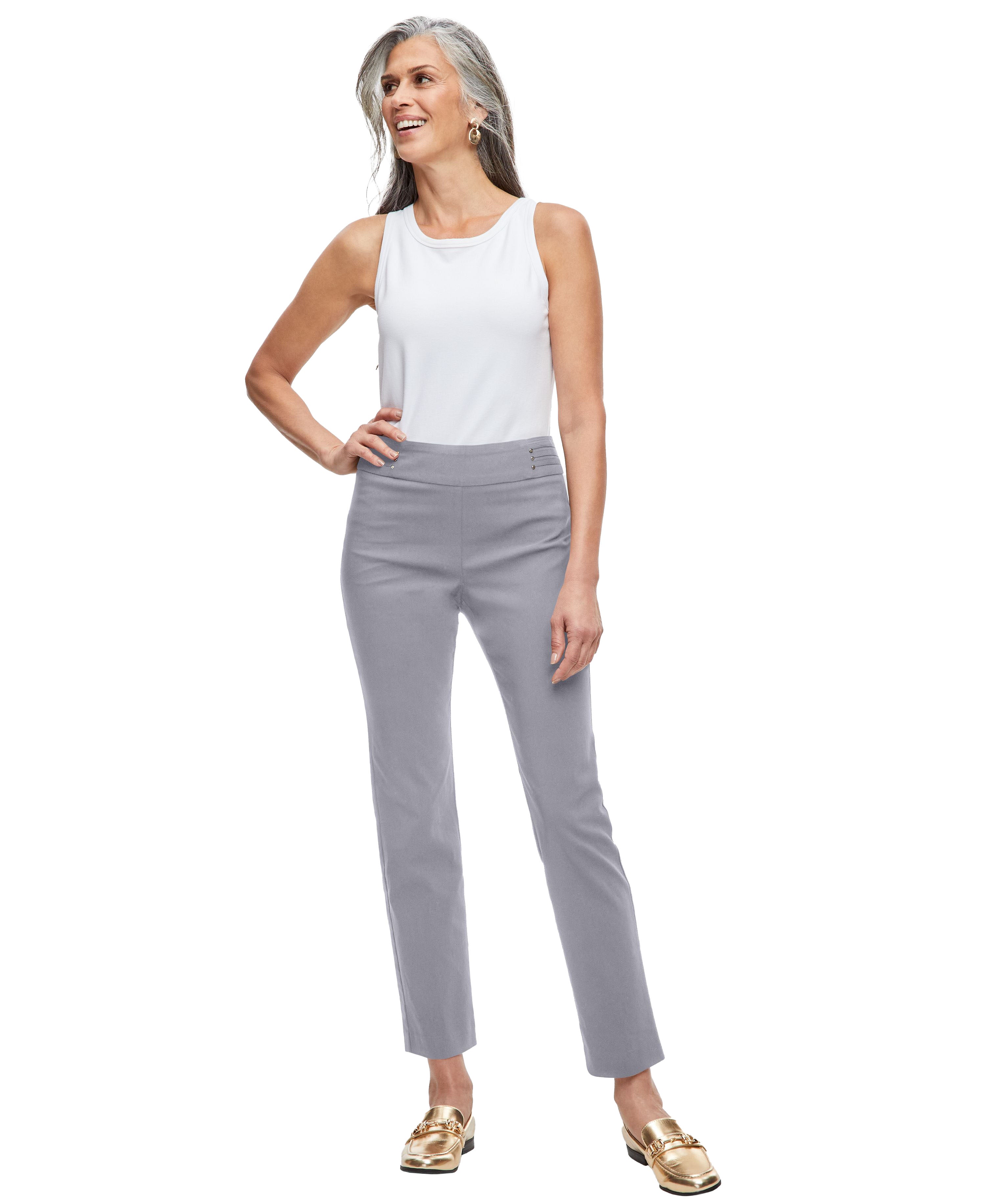 Women's Studded-Rivet Pants Lunar Grey S Short