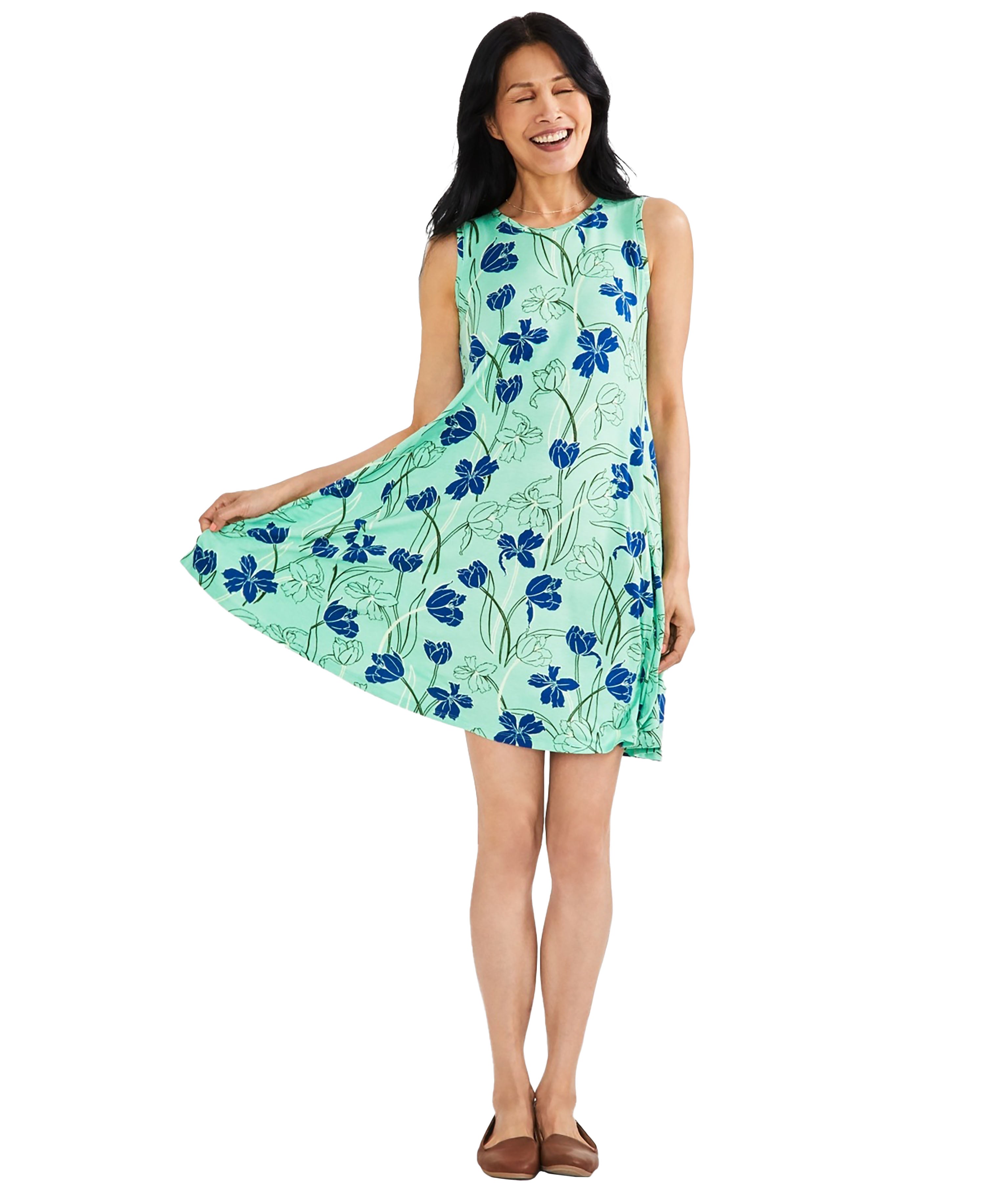 Petite Floral Print Flip Flop Dress Tulip Green PP