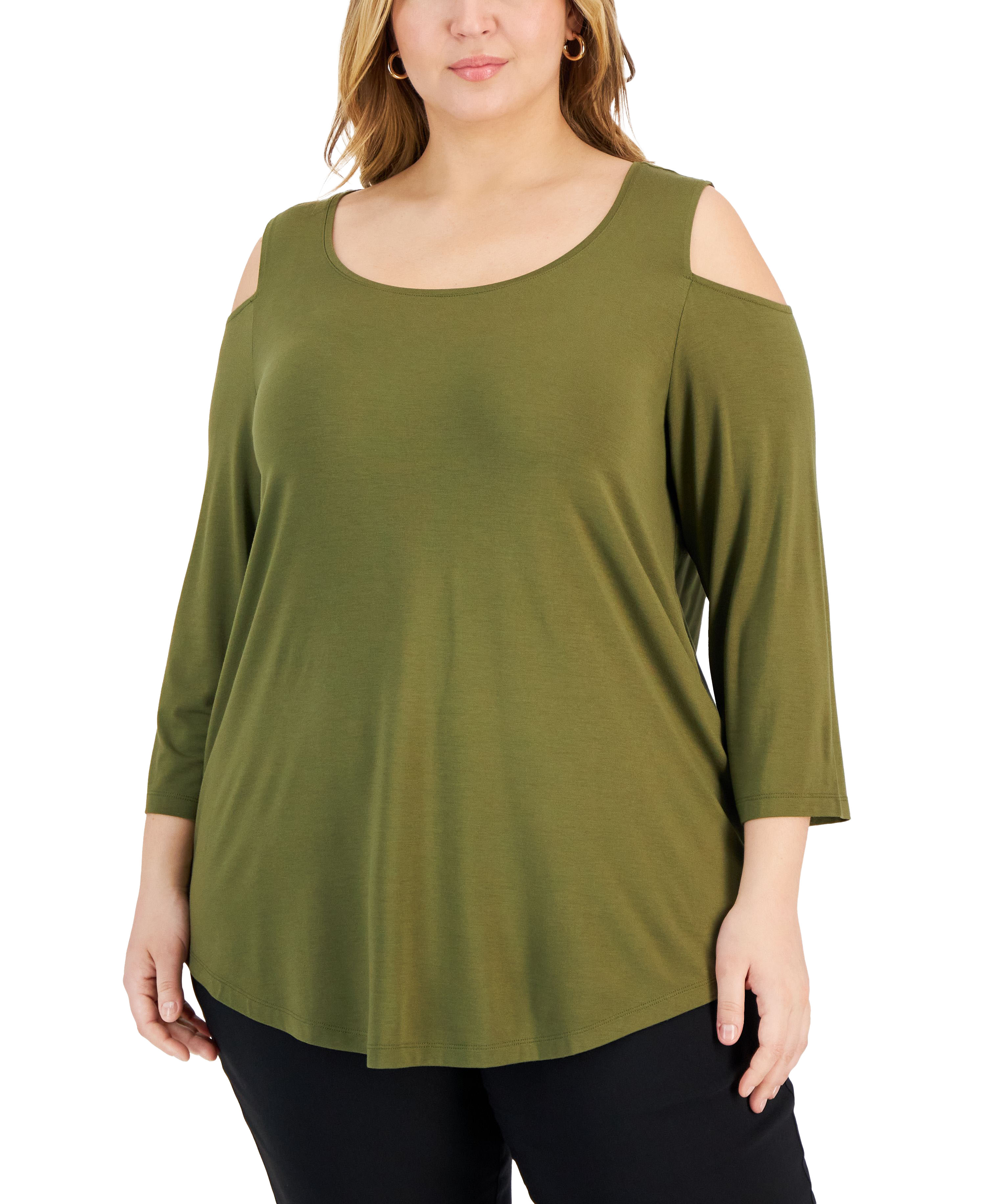 Plus Size 3/4-Sleeve Cold-Shoulder Top