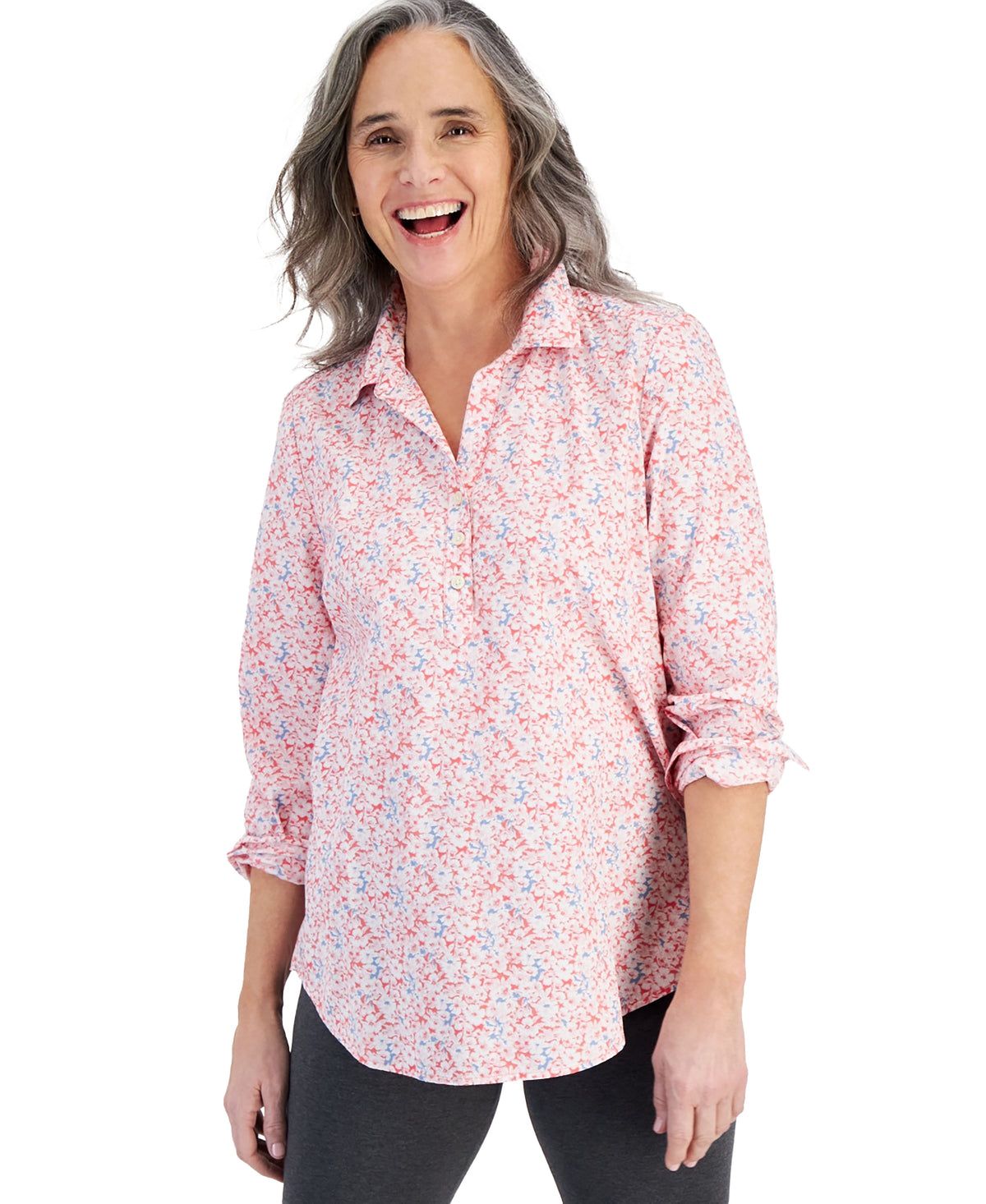 Petite Printed Popover Shirt