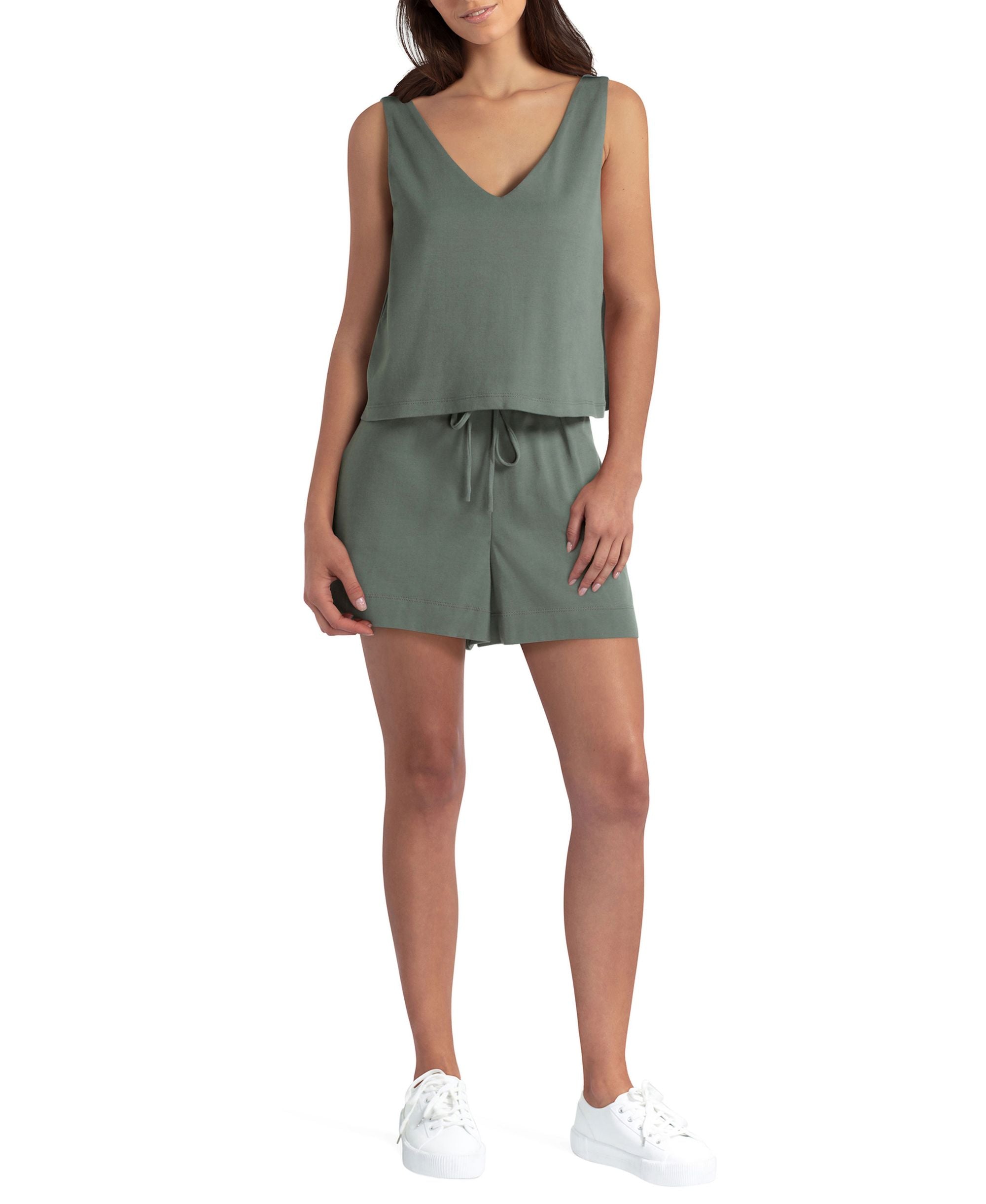 Womens Sleeveless V Neck Romper