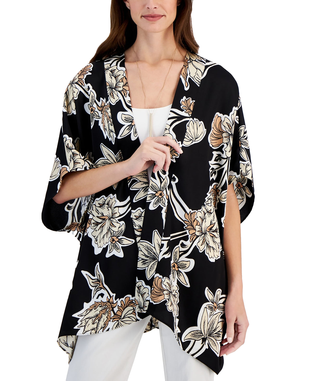 Women's Floral-Print Open-Front Kimono Jacket
