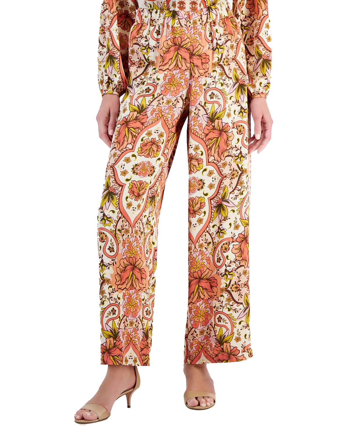 Women's Medallion Melody Wide Leg Satin Pants, Regular & Petite