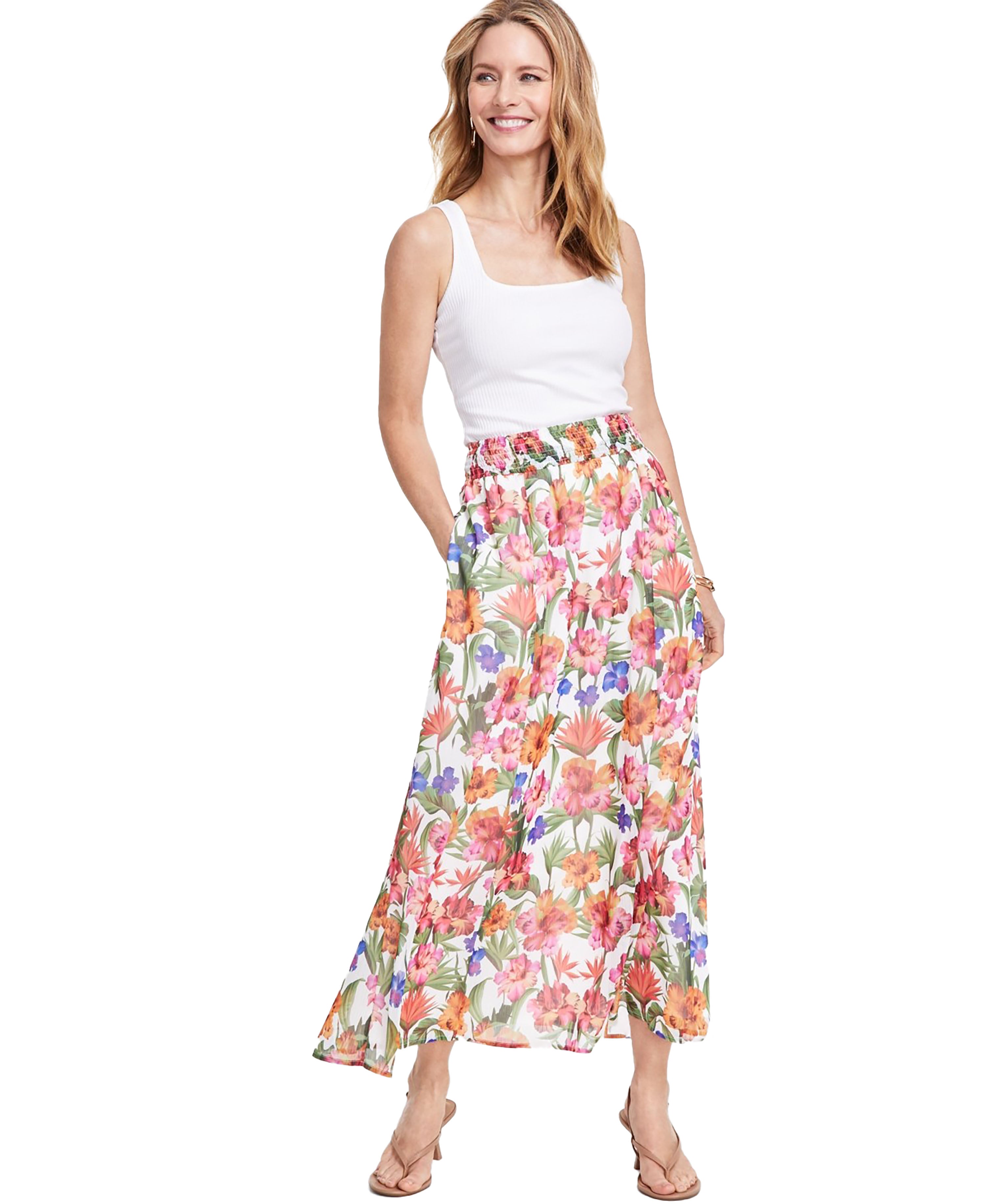 Women's Floral-Print Pull-On Flared Maxi Skirt Martini Placement M