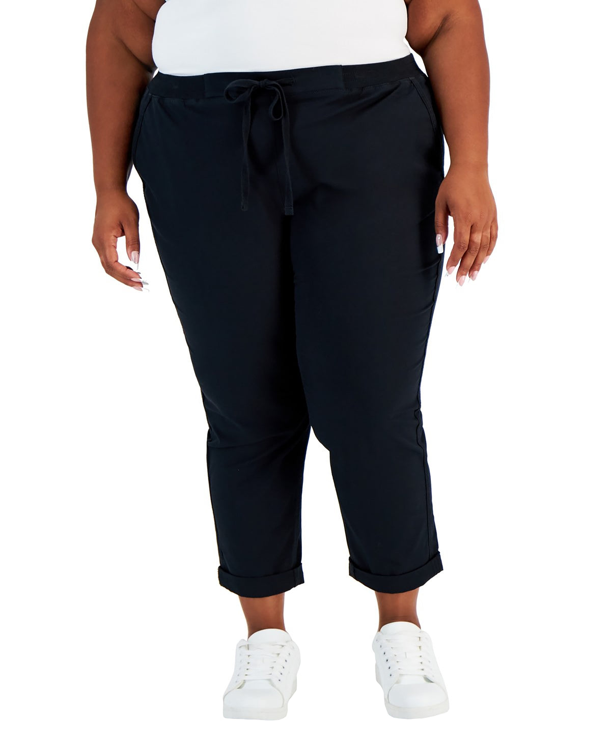 Plus Size Pull-On Cuffed Twill Ankle Pants