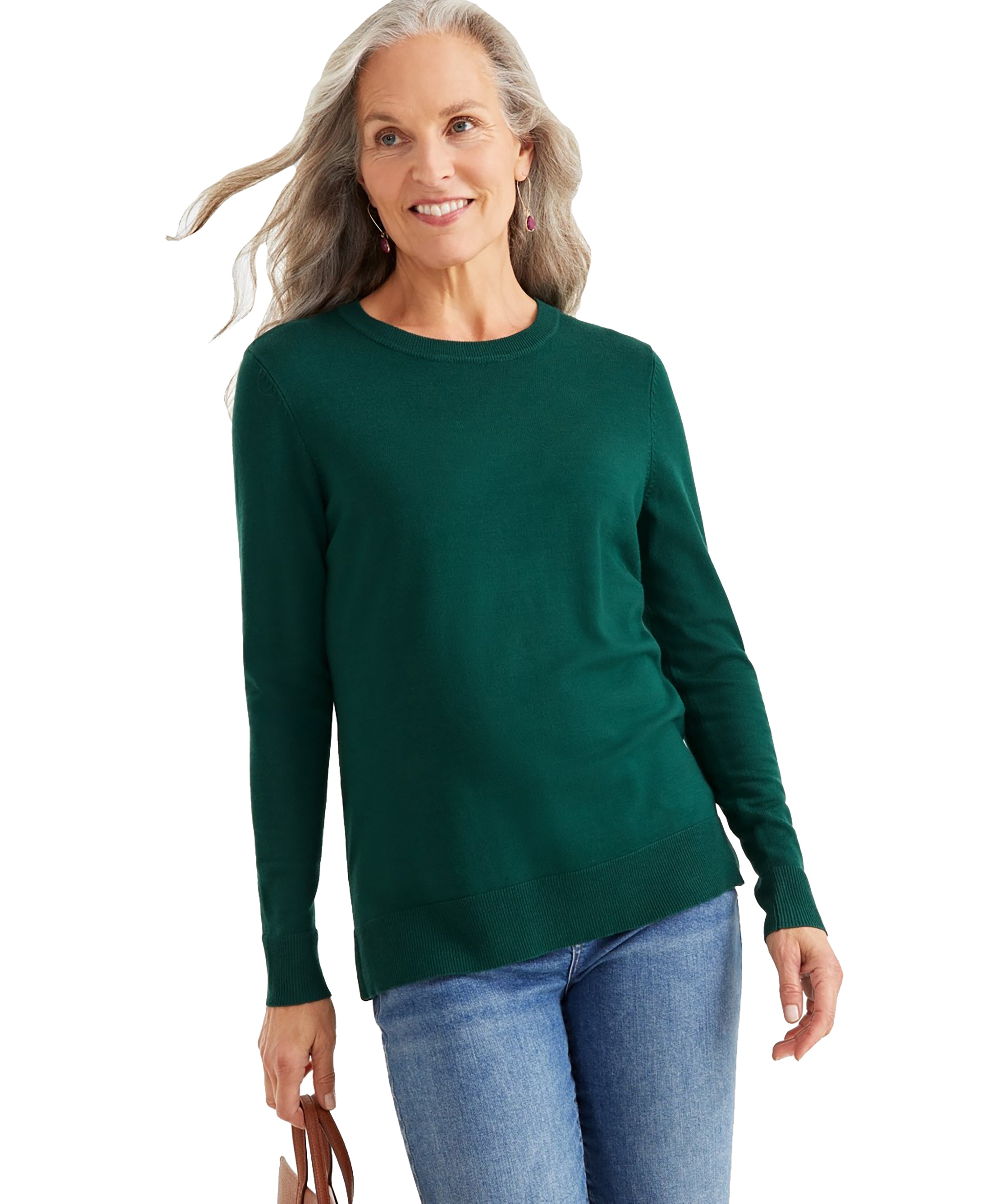 Style & Co. Women's Fine Gauge Crewneck Long-Sleeve Sweater True Emerald XS