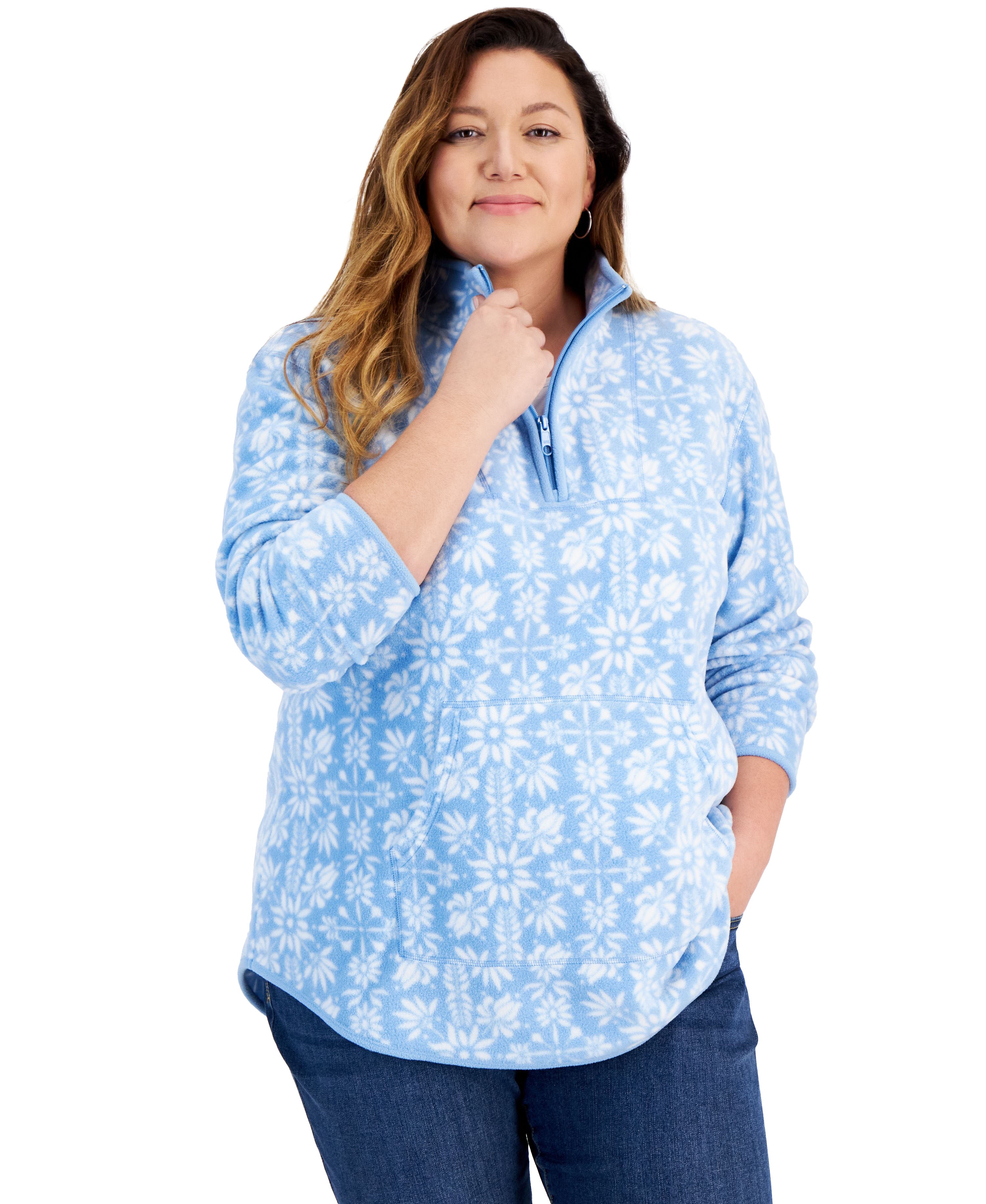 Plus Size Print Quarter-Zip Sweatshirt Floral Hydrange 4X
