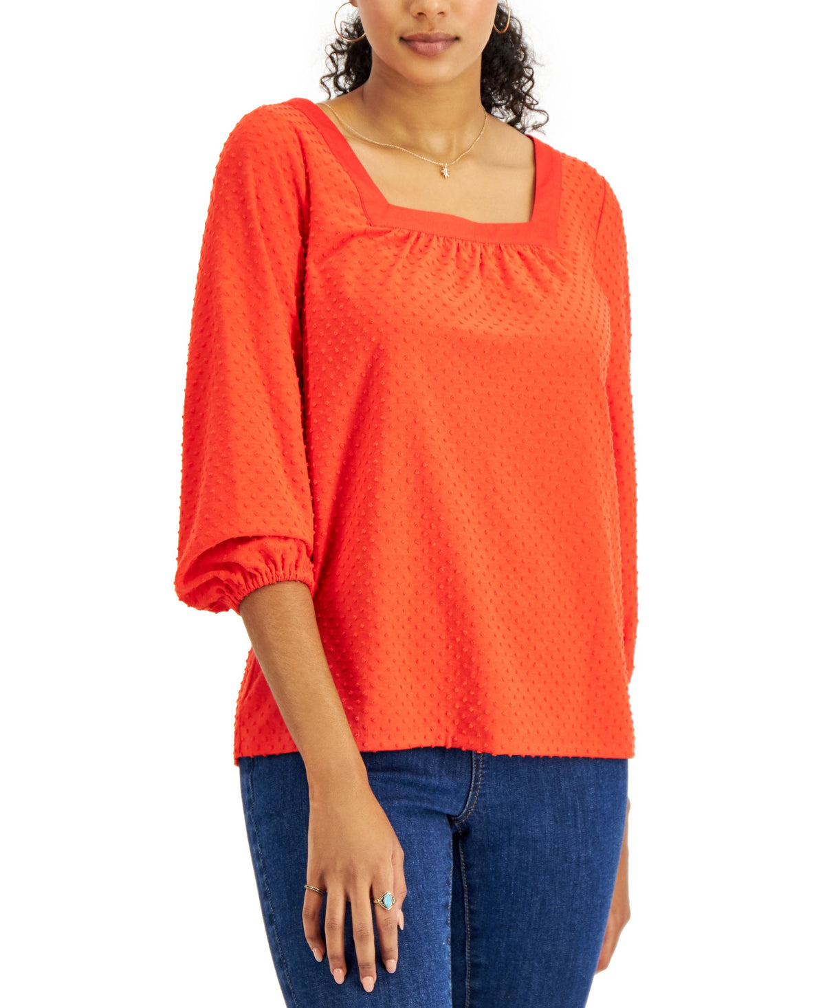 Style & Co Clip Dot Peasant Blouse