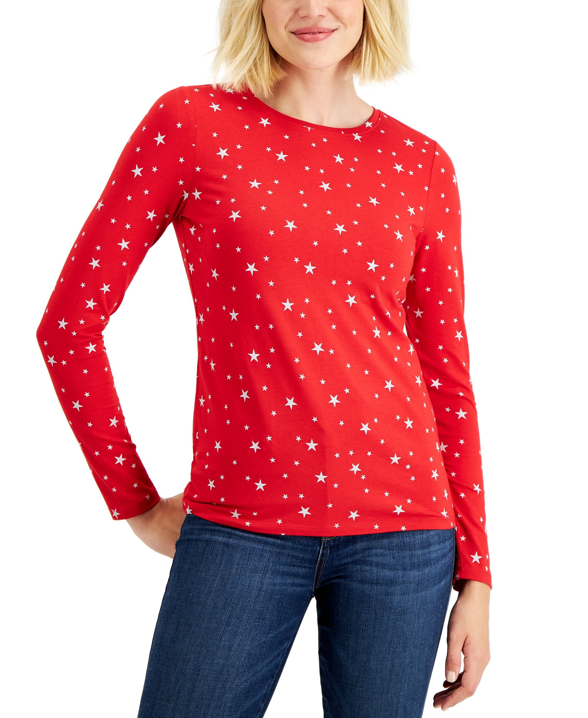 Style & Co Petite Star Print Top