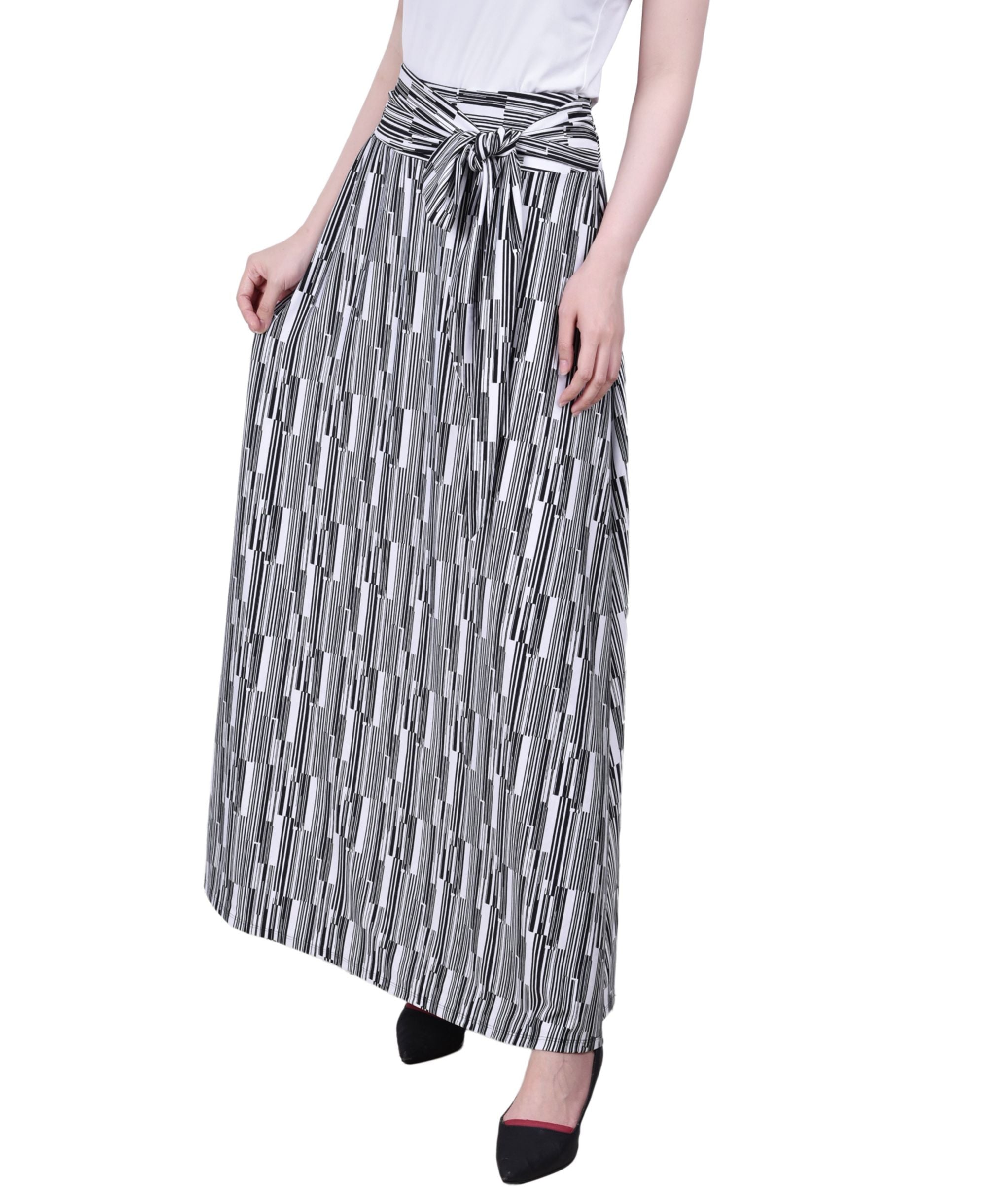 Petite Printed Maxi Skirt with Sash Waist Tie