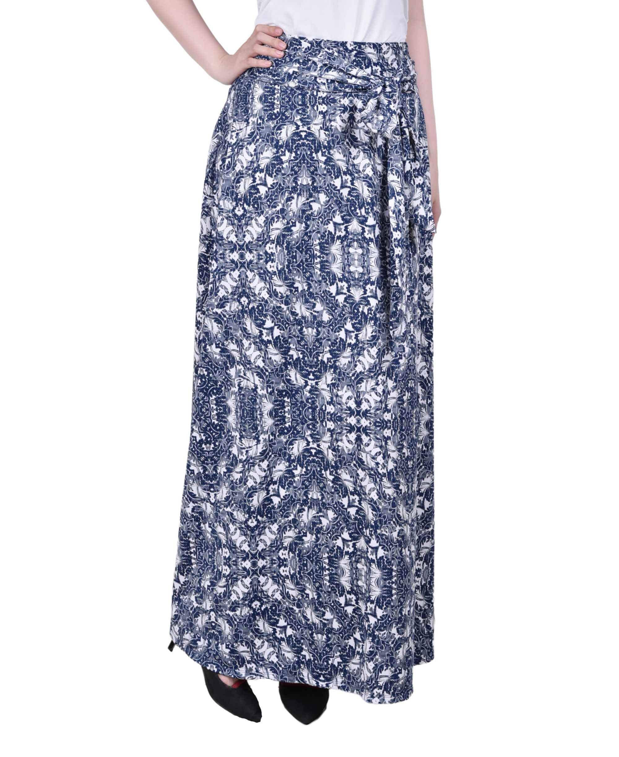 Petite Printed Maxi Skirt with Sash Waist Tie