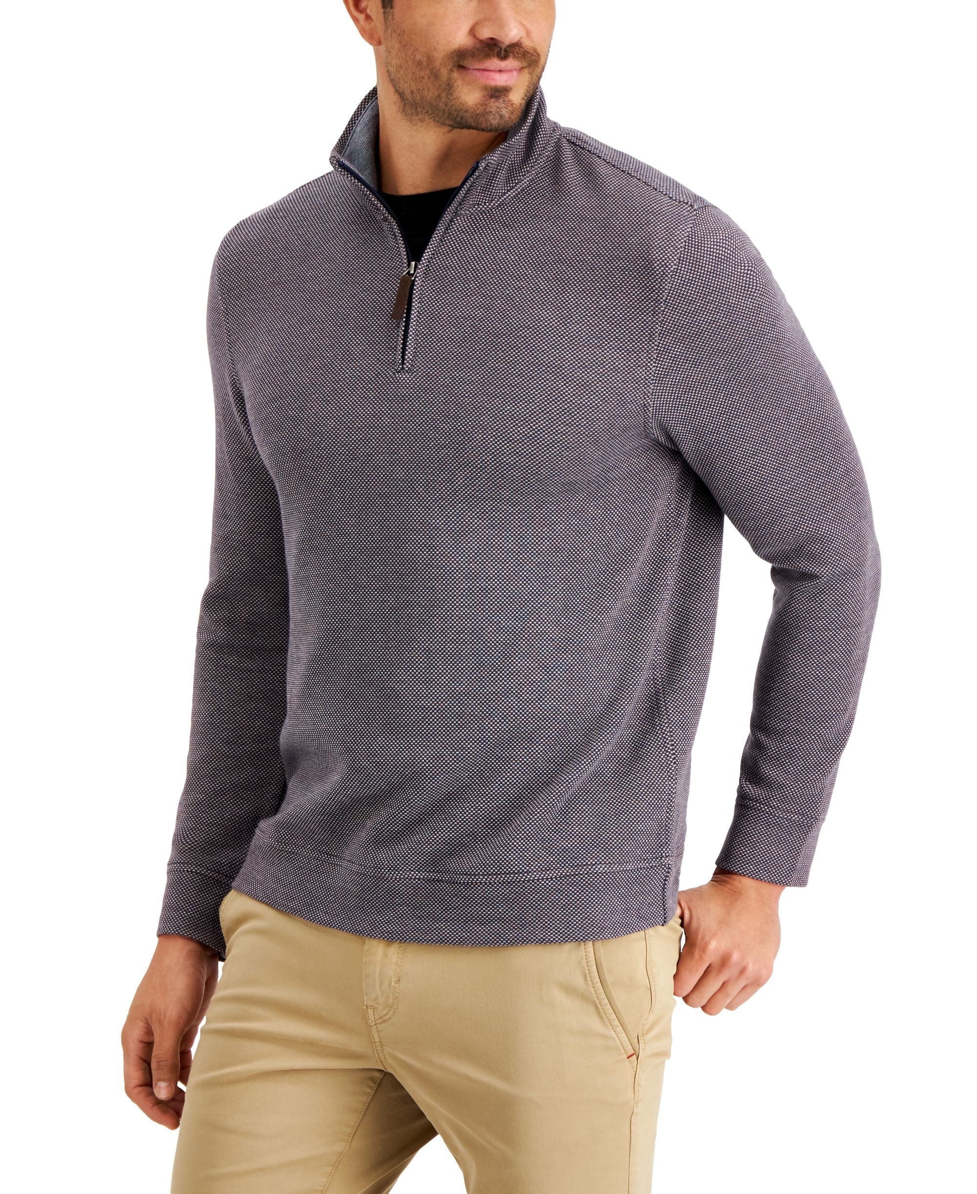 Club Room Mens Birdseye Quarter Zip Pullover