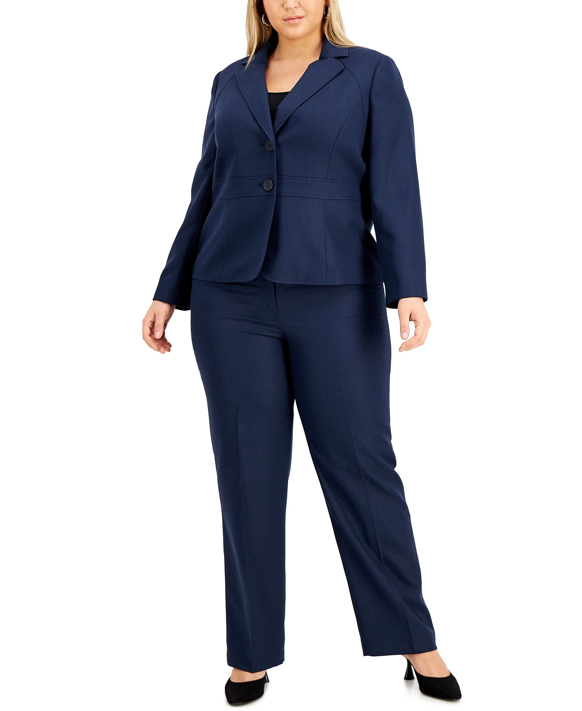Le Suit Plus Size Herringbone Pant Suit