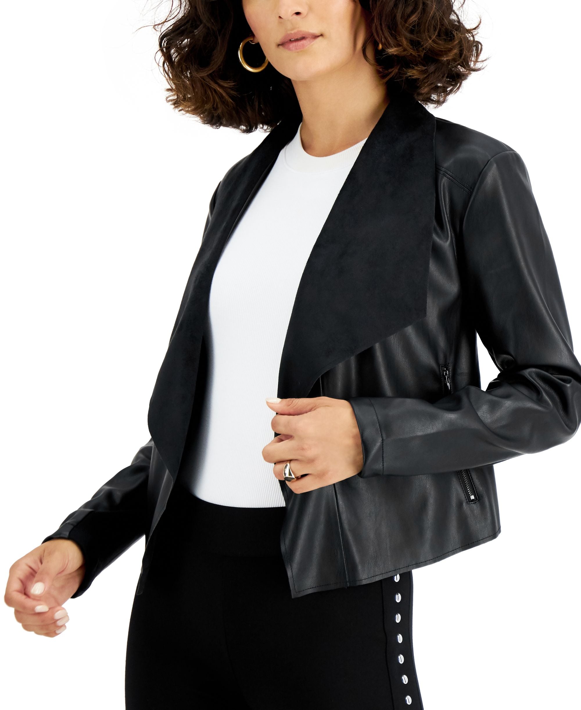 Petite Faux-Leather Flyaway Jacket