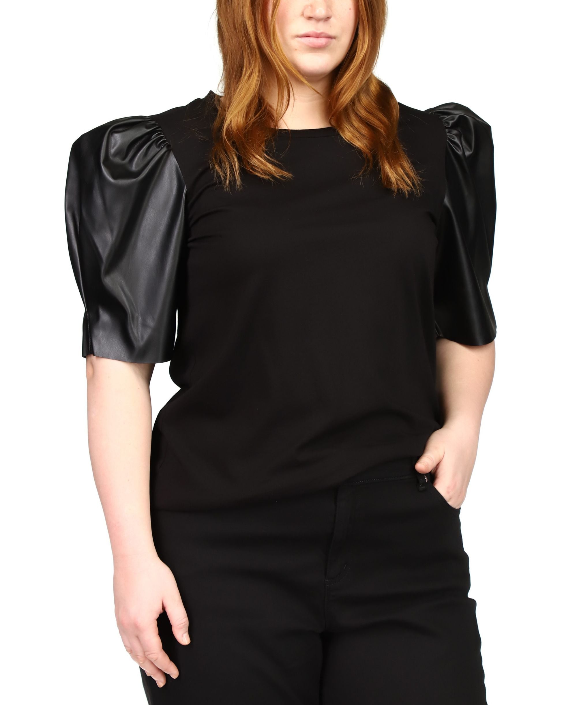 Michael Michael Kors Plus Size Faux Leather Puff-Sleeve Top